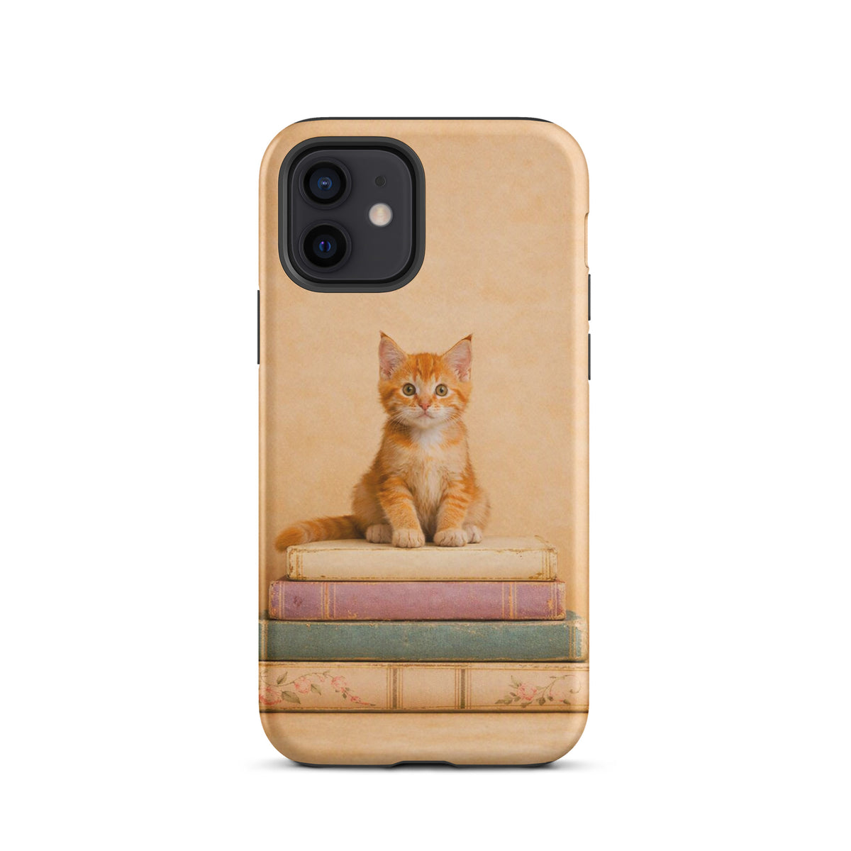 Phone Case with cozy kitten and vintage books design for iPhone