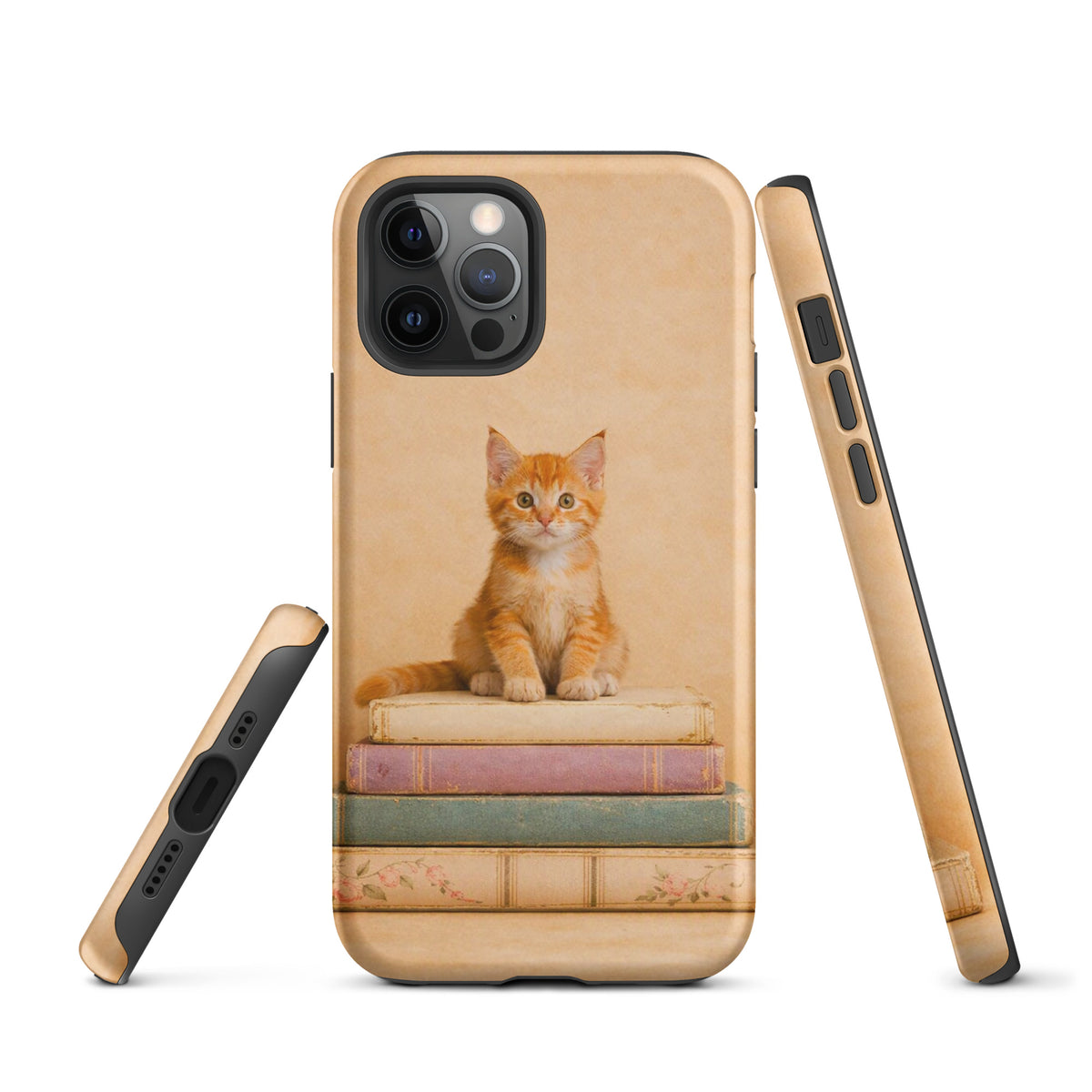 Phone Case for iPhone with cozy kitten on vintage books design