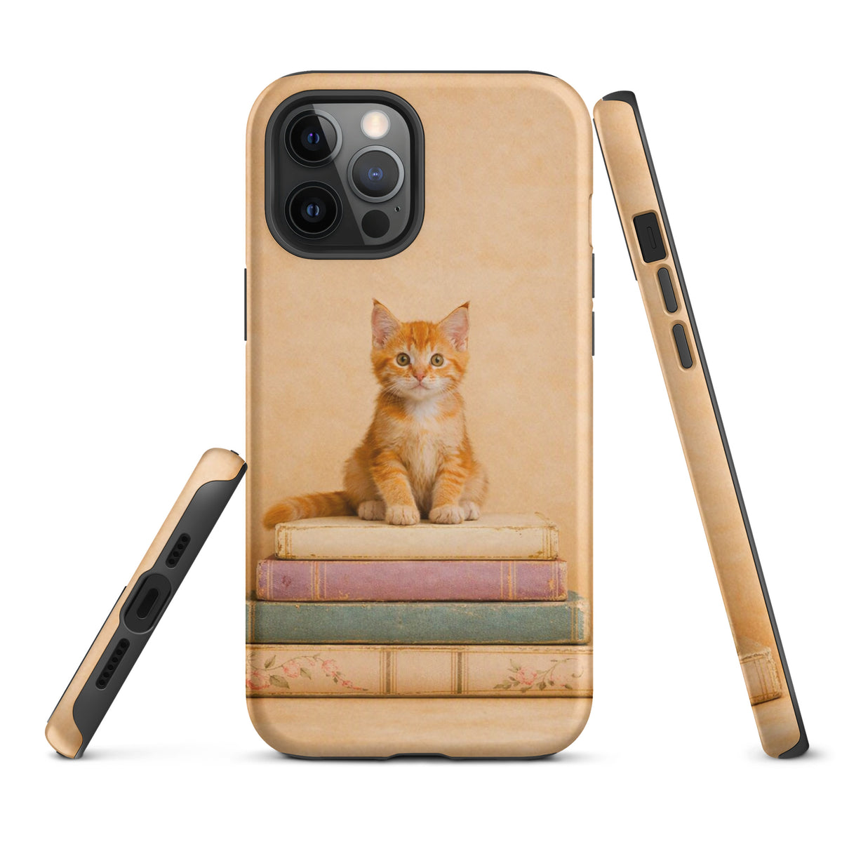 Phone Case featuring orange tabby kitten on vintage books design for iPhone