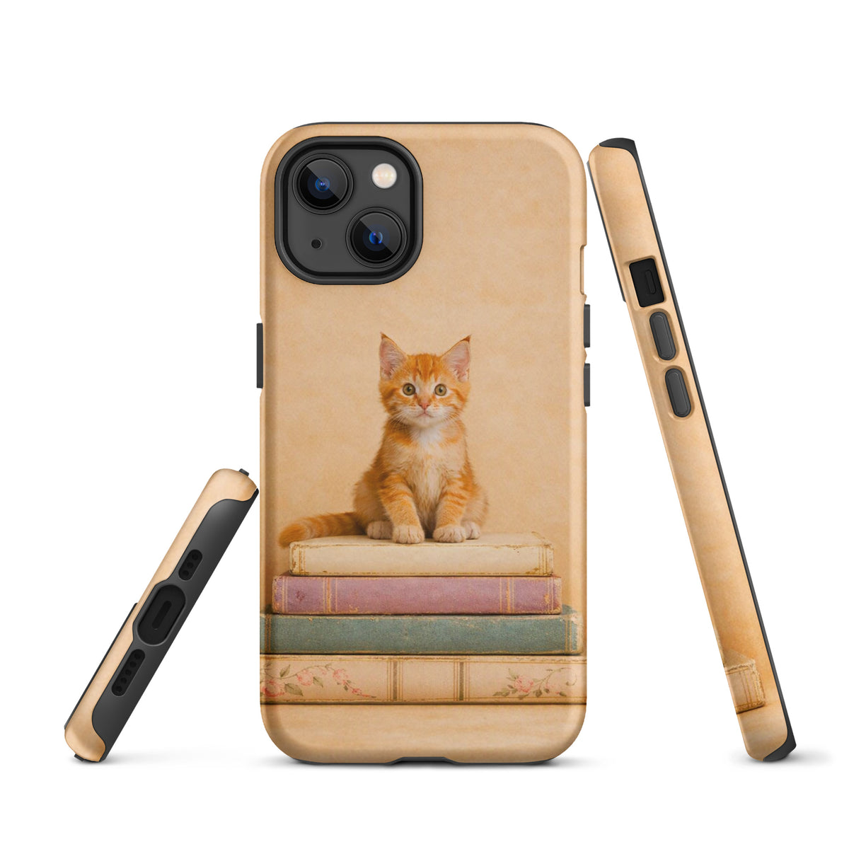 Phone Case with cozy kitten and vintage books design for iPhone xx219