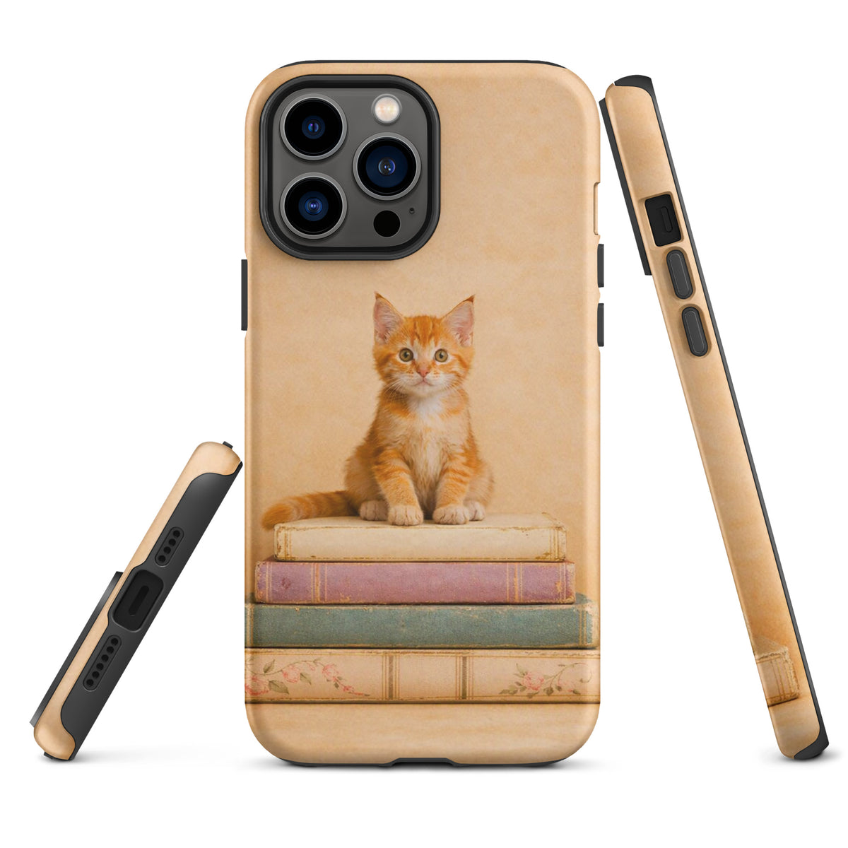 Phone Case featuring cozy kitten on vintage books design for iPhone