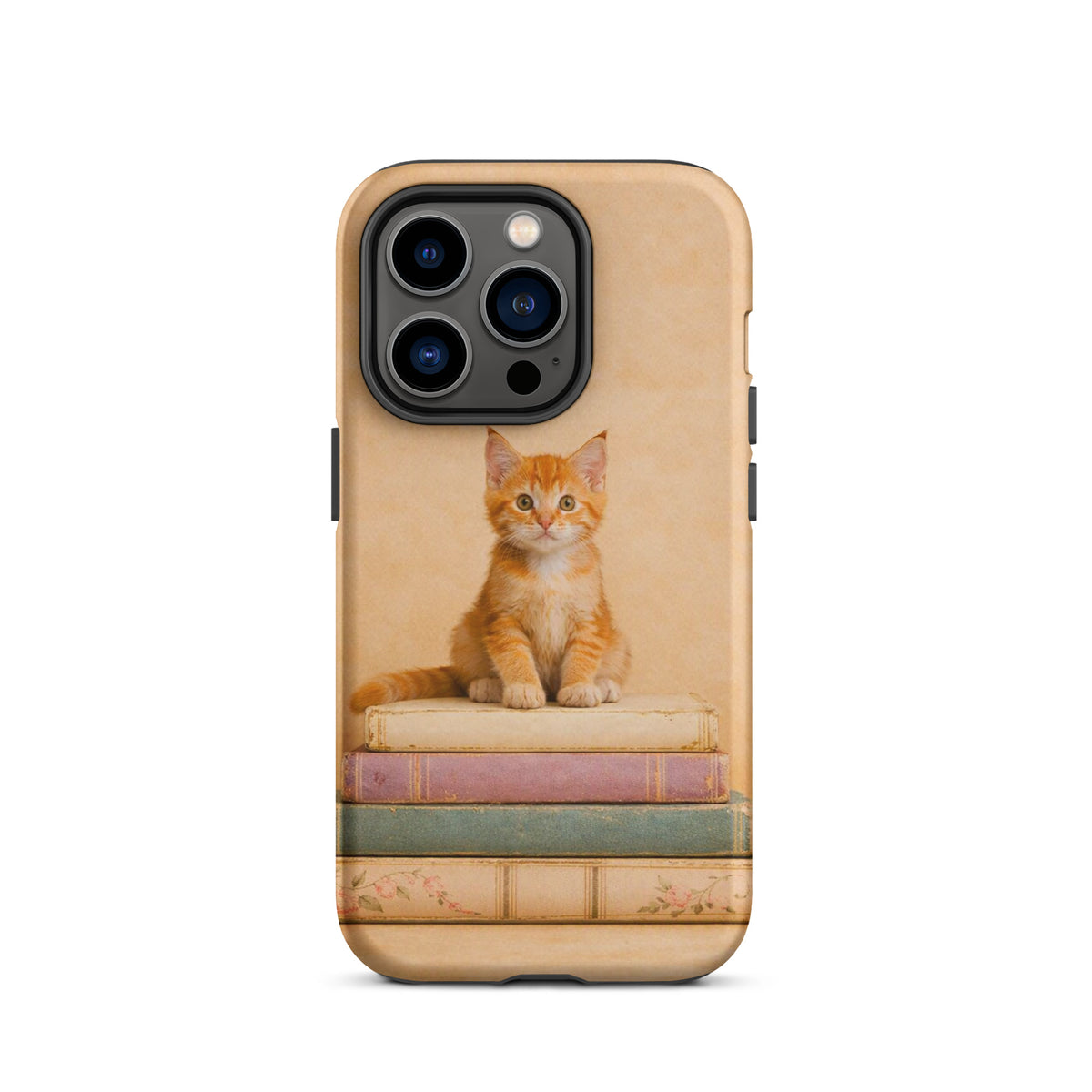 Phone Case with orange tabby kitten on vintage books design for iPhone