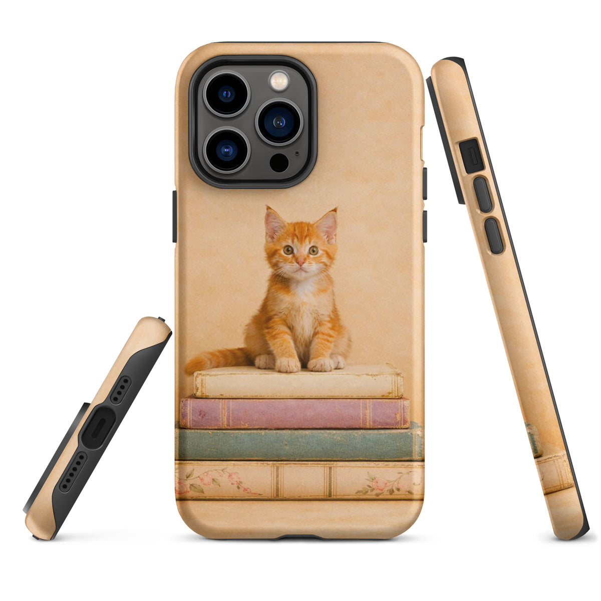 Phone Case for iPhone featuring cozy kitten on vintage books design, perfect for cat lovers and book enthusiasts. xx219 model.