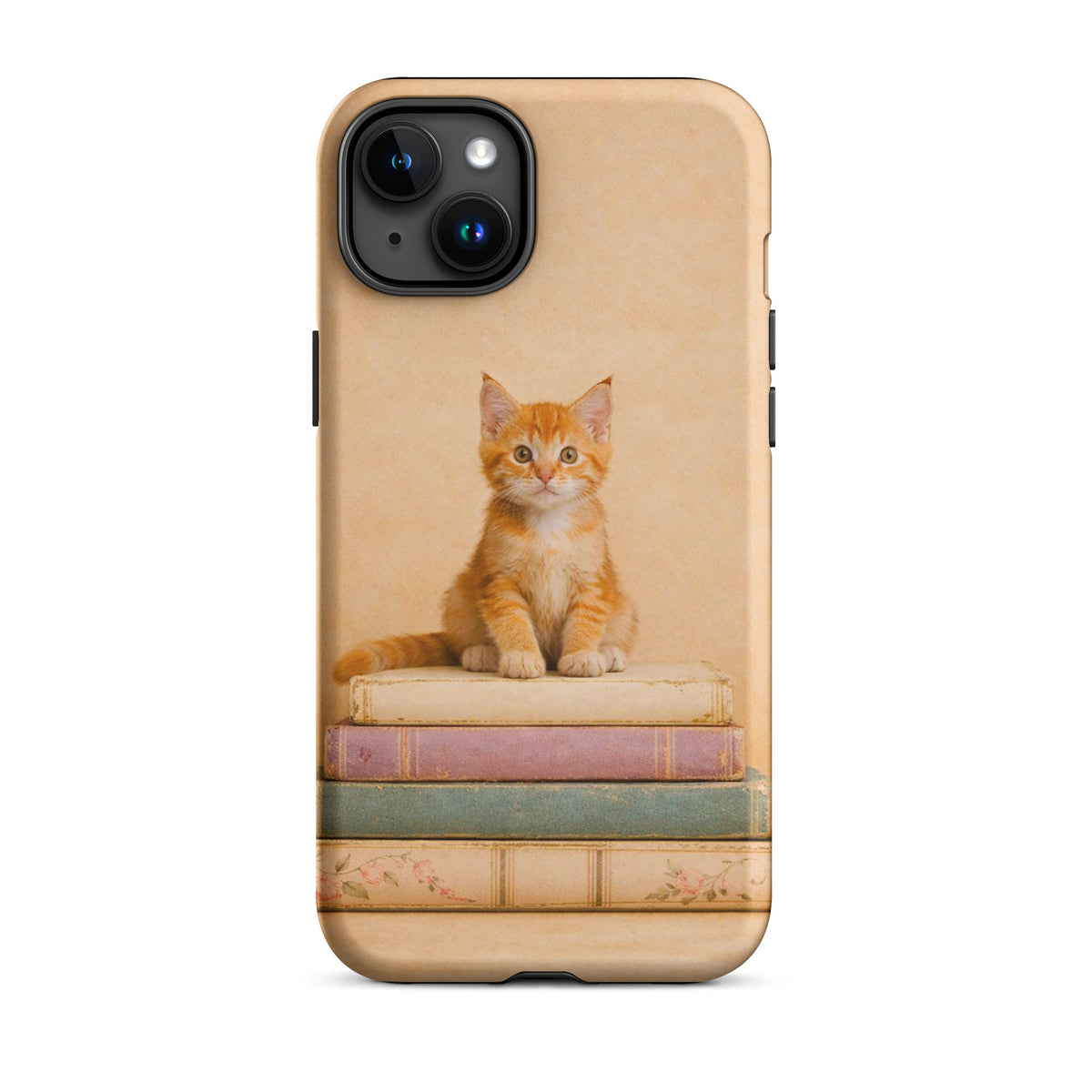 Phone Case featuring orange kitten on vintage books for iPhone