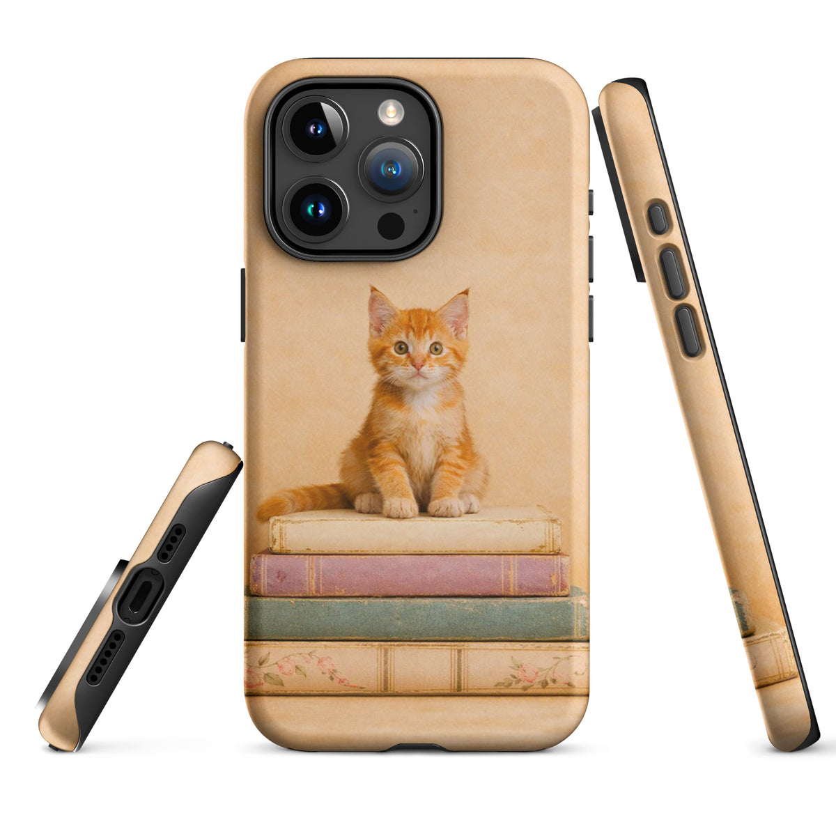 Phone Case featuring cozy kitten and vintage books design for iPhone