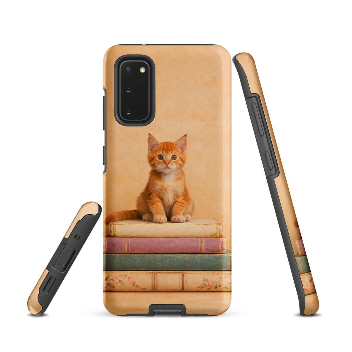 Phone Case for Samsung Galaxy with cozy kitten on vintage books design