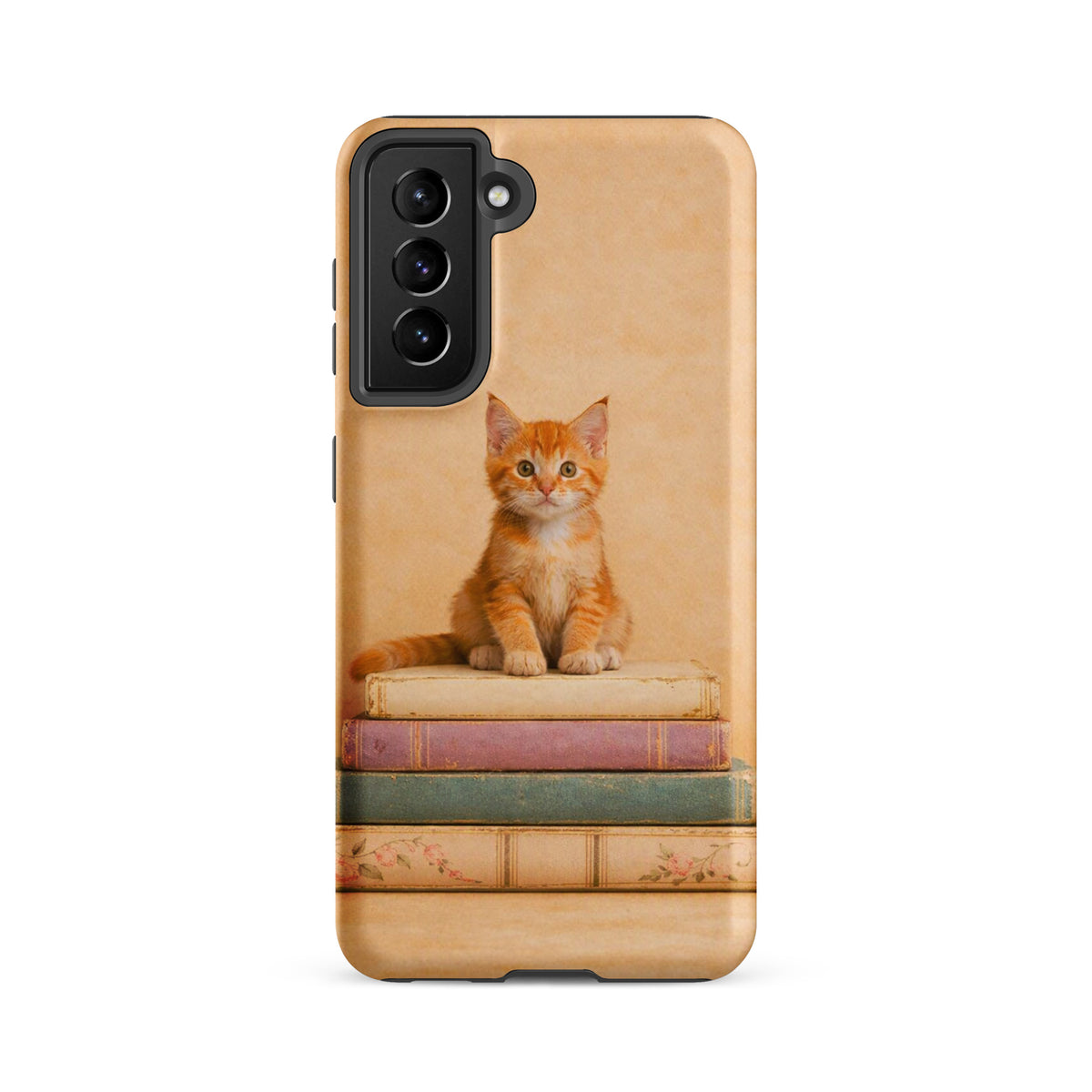 Phone Case for Samsung Galaxy with cozy kitten on vintage books design