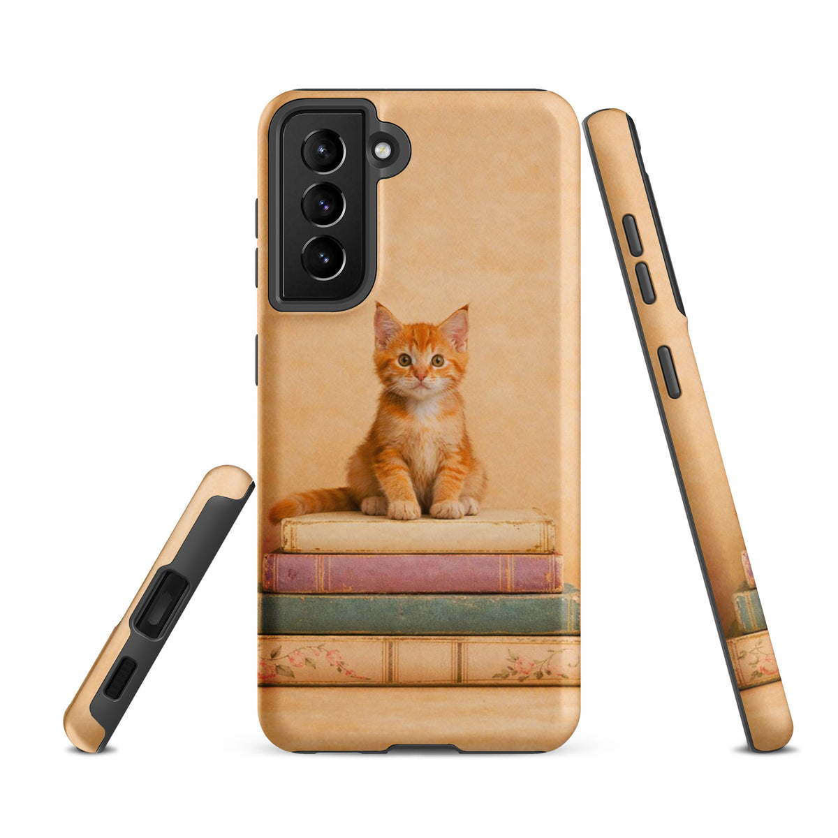 Phone Case for Samsung Galaxy with cozy kitten on vintage books design
