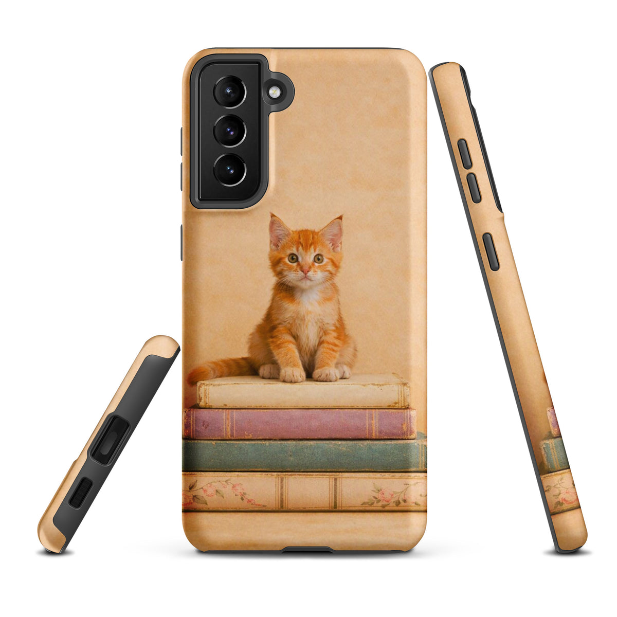 Phone Case for Samsung Galaxy with cozy kitten on vintage books design