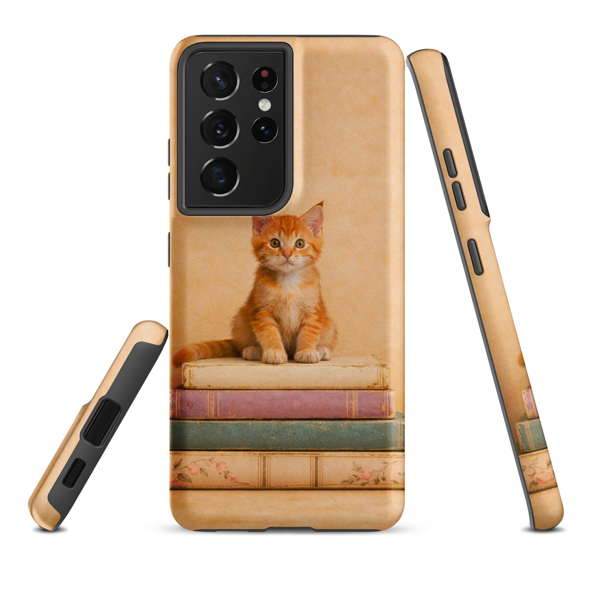 Phone Case featuring orange tabby kitten on vintage books for Samsung Galaxy