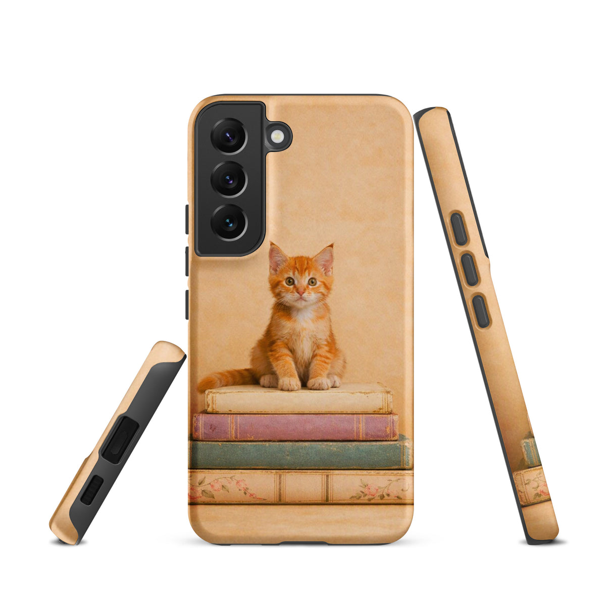 Phone Case for Samsung Galaxy with cozy kitten on vintage books design