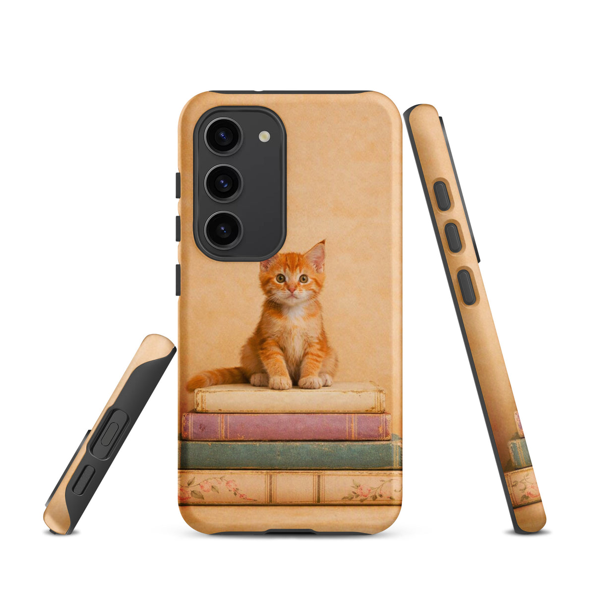 Phone Case for Samsung Galaxy with cozy kitten and vintage books design