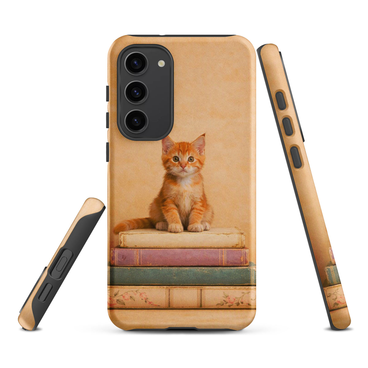 Phone Case for Samsung Galaxy with cozy kitten on vintage books design