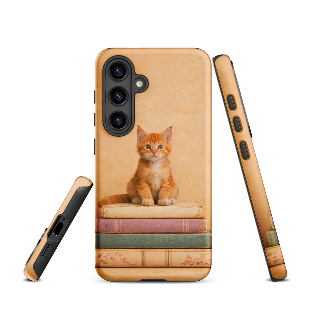 Phone Case for Samsung Galaxy featuring cozy kitten and vintage books design.
