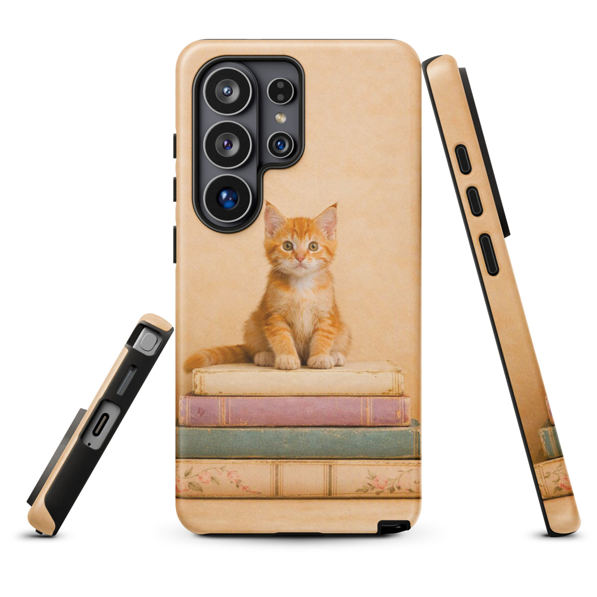 Phone Case for Samsung Galaxy with cozy kitten perched on vintage pastel books design