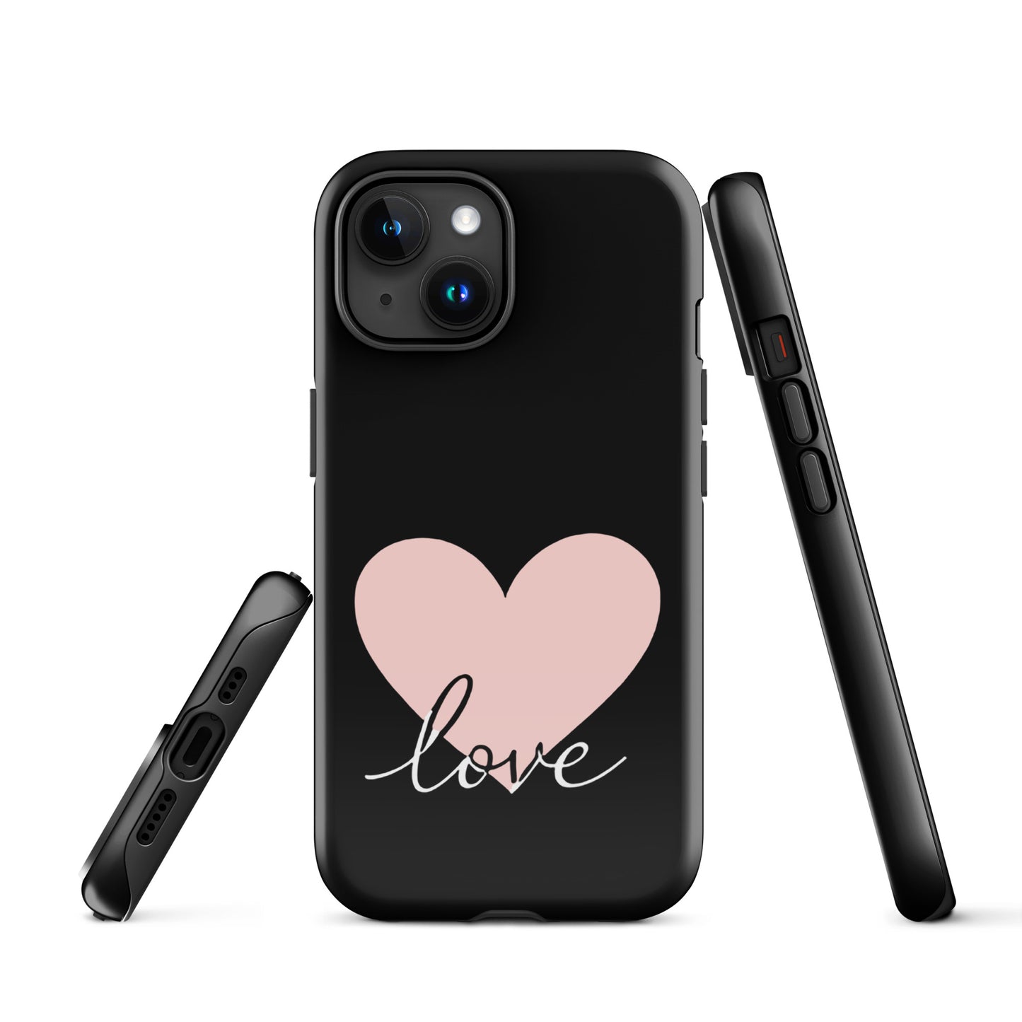 Phone Case for iPhone with heart and "love" script design, offering stylish and minimalist protection.