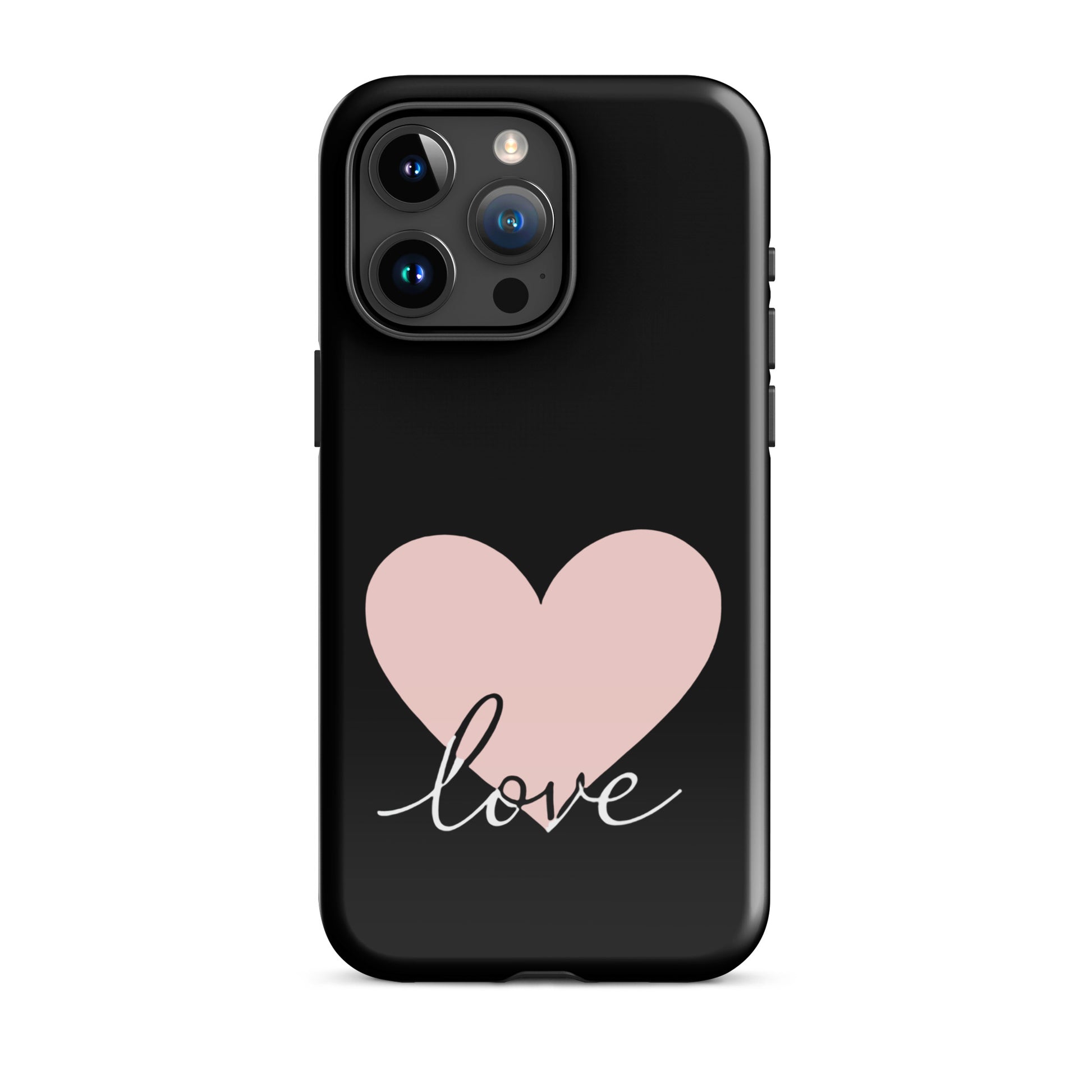Phone Case for iPhone with heart and script love design in black, showcasing minimalist charm and protection.