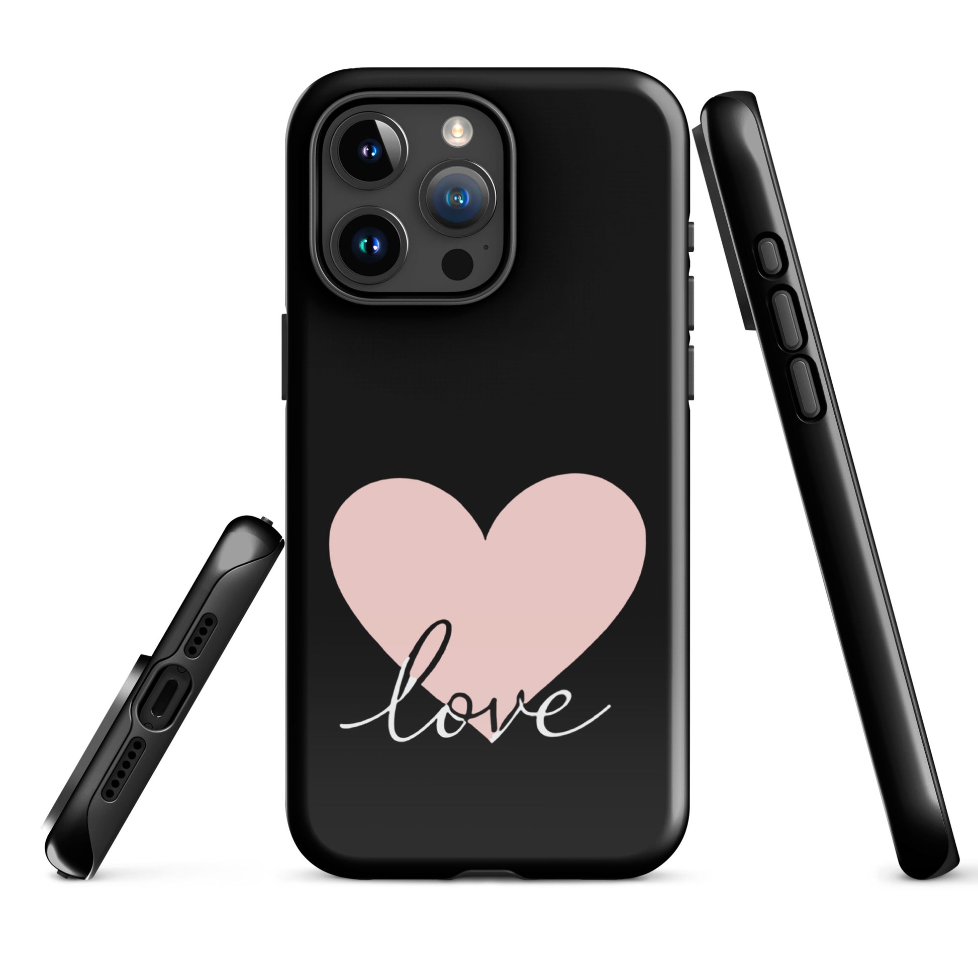 Phone Case for iPhone with pink heart and script love design, minimalist and romantic style