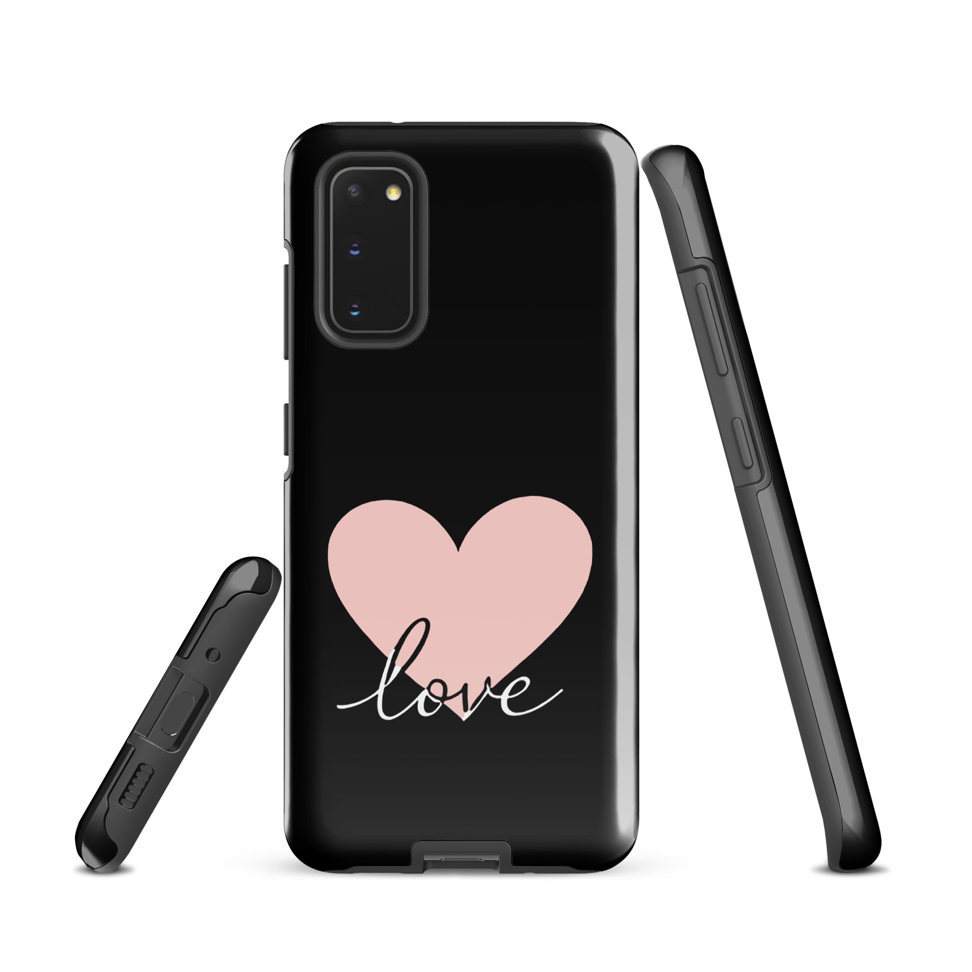 Phone Case for Samsung Galaxy featuring heart and script 'love' design, offering stylish and charming protection.