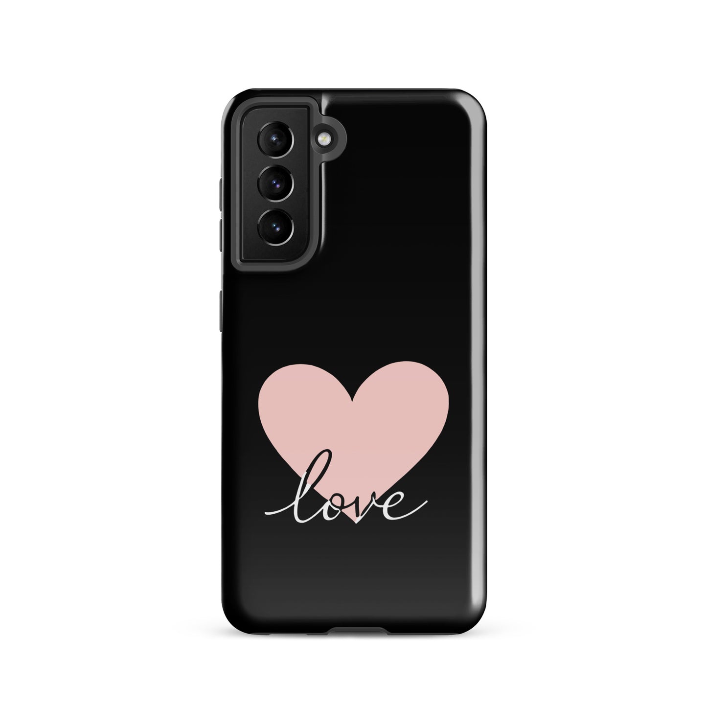 Phone Case Samsung Galaxy with heart and script "love" design for stylish protection.