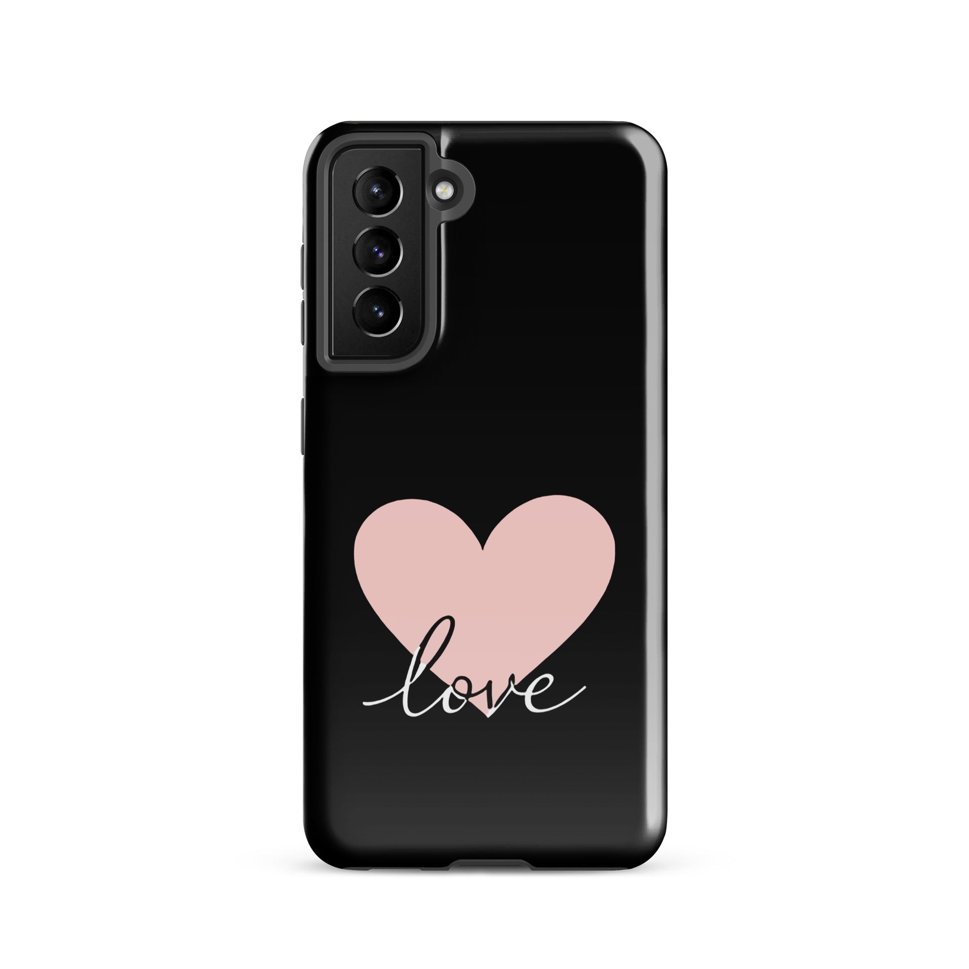 Phone Case Samsung Galaxy with heart and script "love" design for stylish protection.