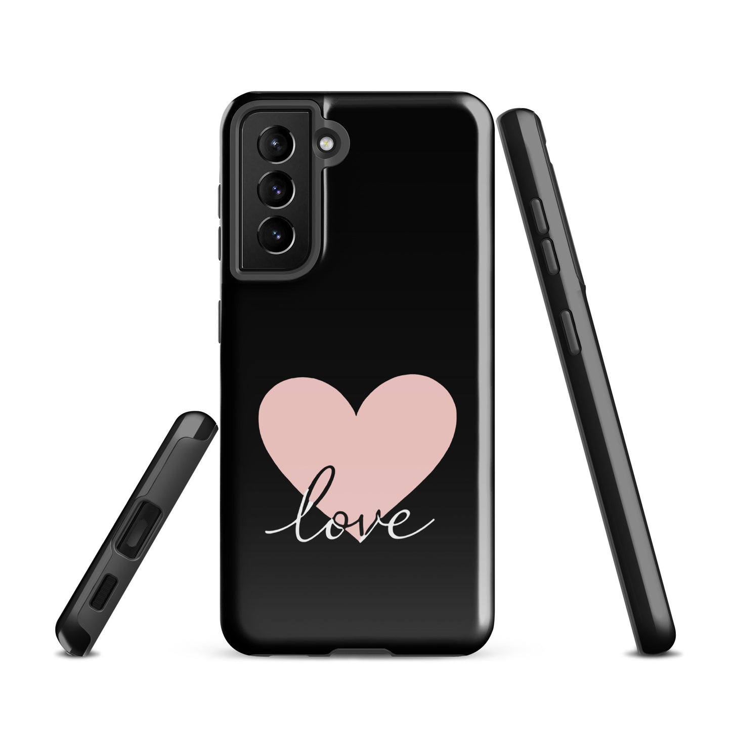 Phone Case Samsung Galaxy with heart and script love design, minimalist protective cover for romantic style.