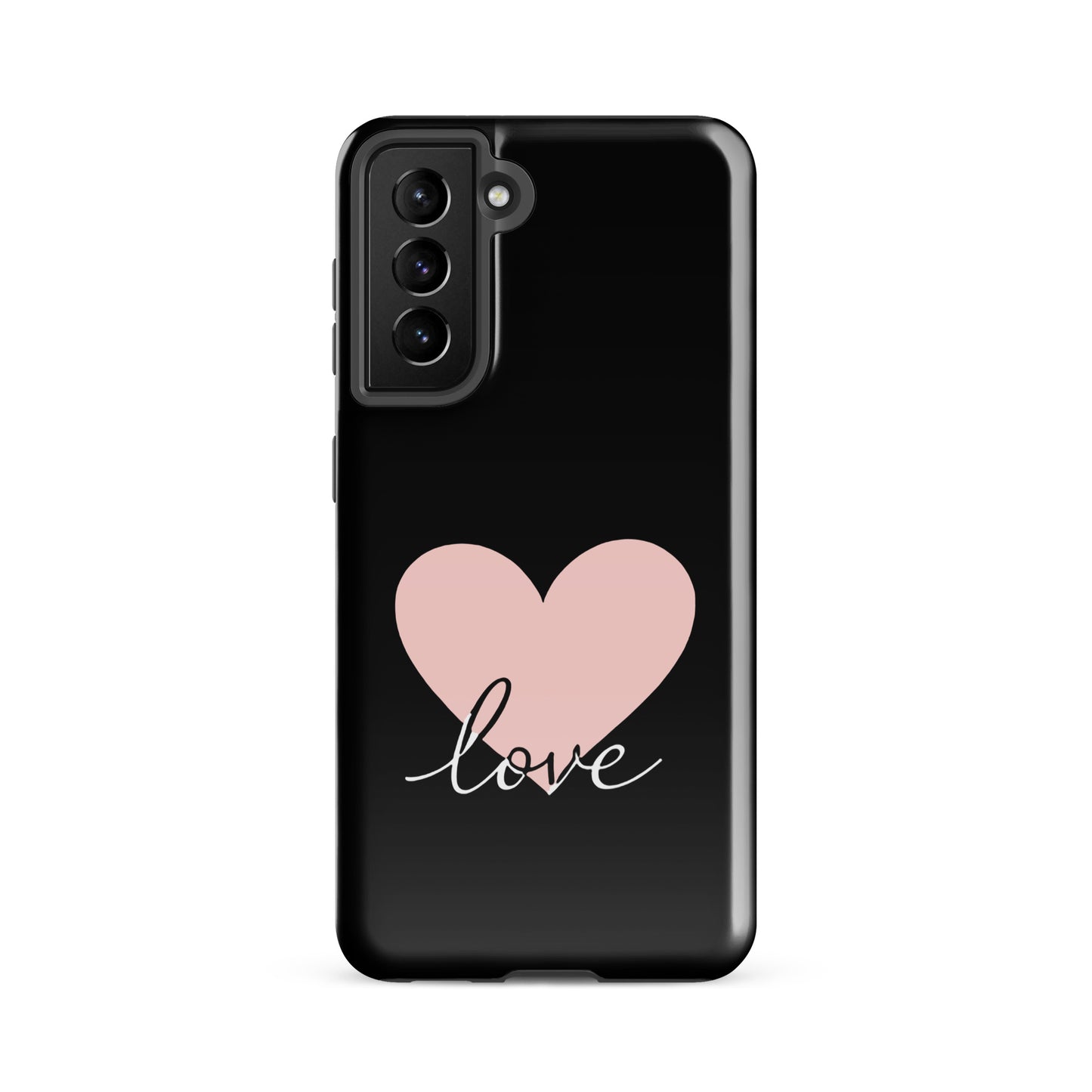 Phone Case Samsung Galaxy with heart and script love design on black background