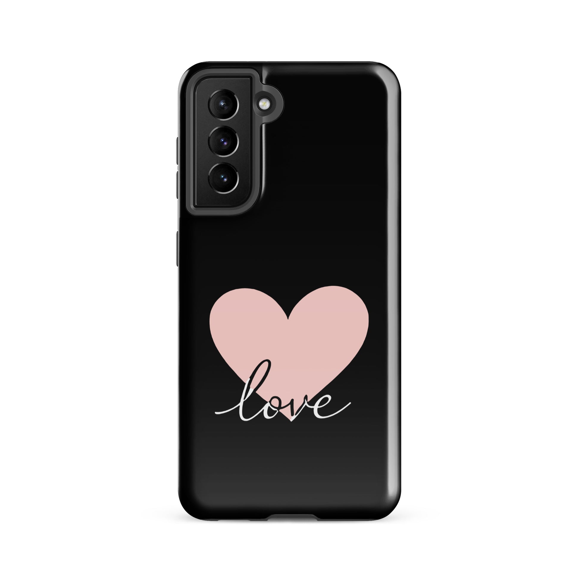 Phone Case Samsung Galaxy with heart and script love design on black background