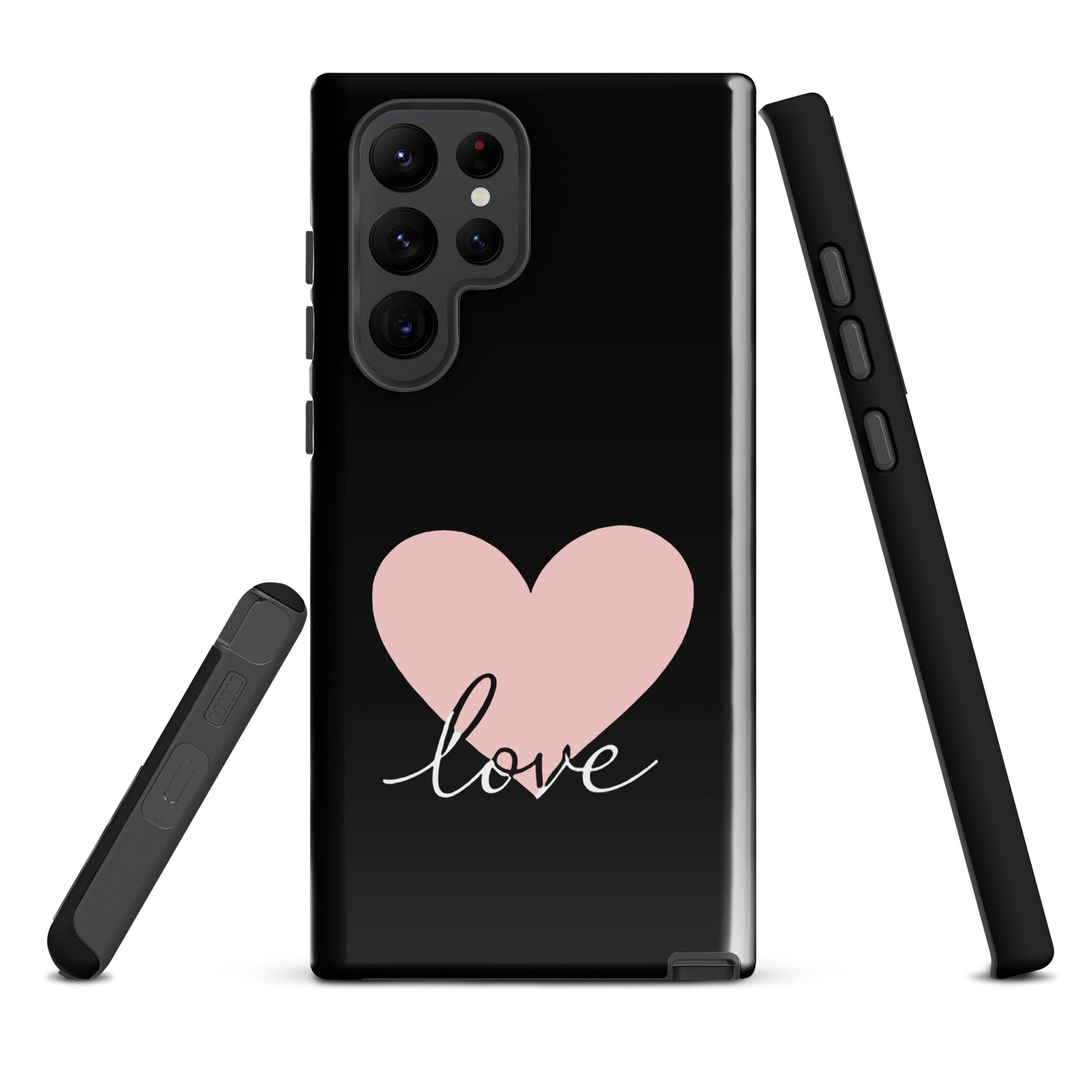 Phone Case Samsung Galaxy with heart and love script design, minimalist and stylish protective cover