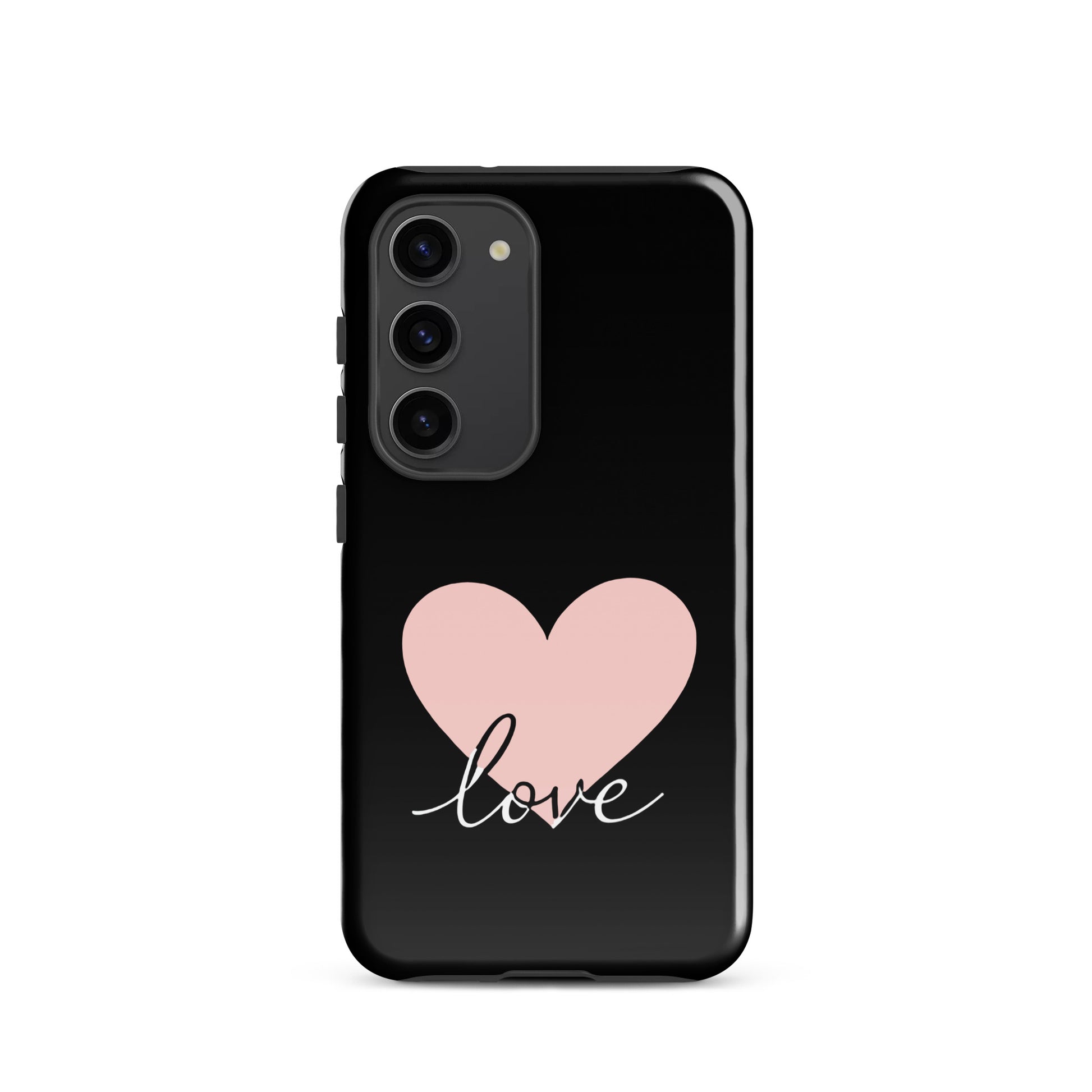 Phone Case Samsung Galaxy with heart and script 'love' design, blending charm and protection for a stylish, romantic look.