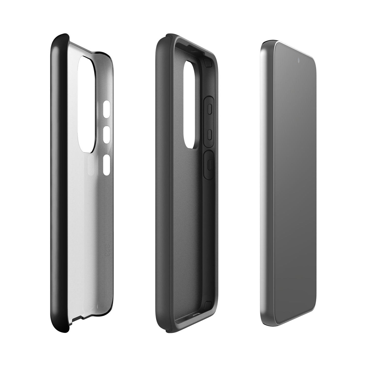 Phone Case Samsung Galaxy with Heart & Script Love Design shown in three angles, highlighting its minimalist yet romantic style and protection.