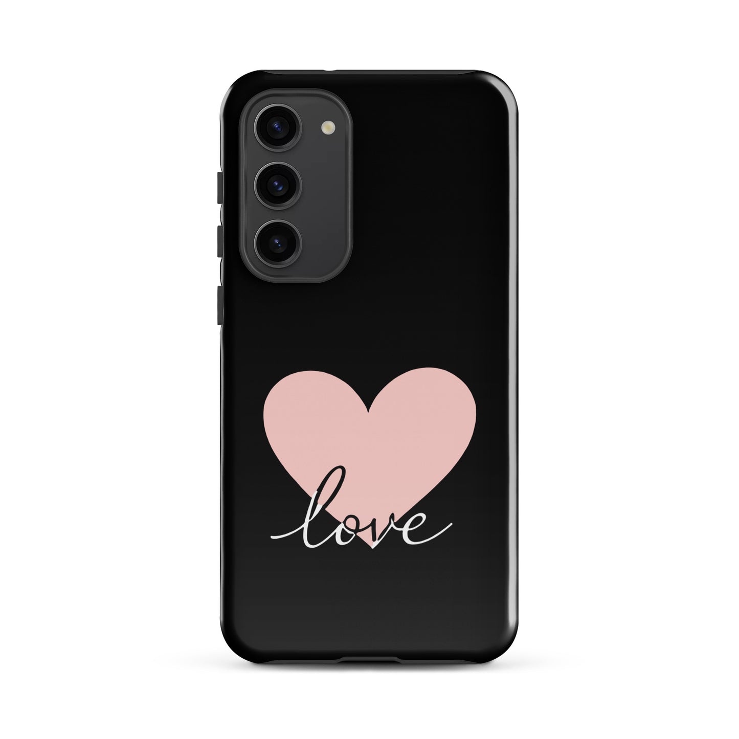 Phone Case for Samsung Galaxy with heart and script love design, minimalist style for phone protection.