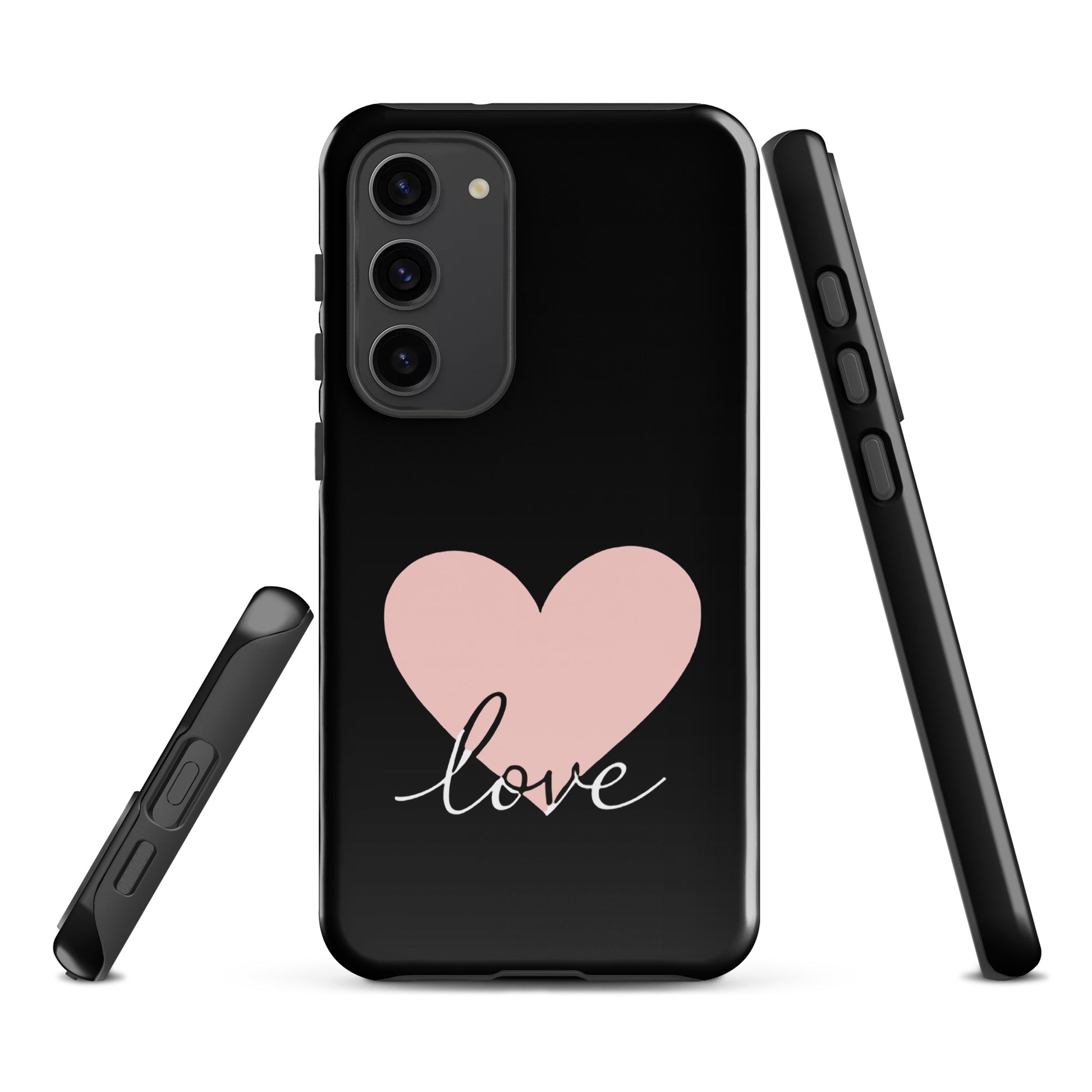 Phone Case Samsung Galaxy with heart and script love design, stylish protection accessory.
