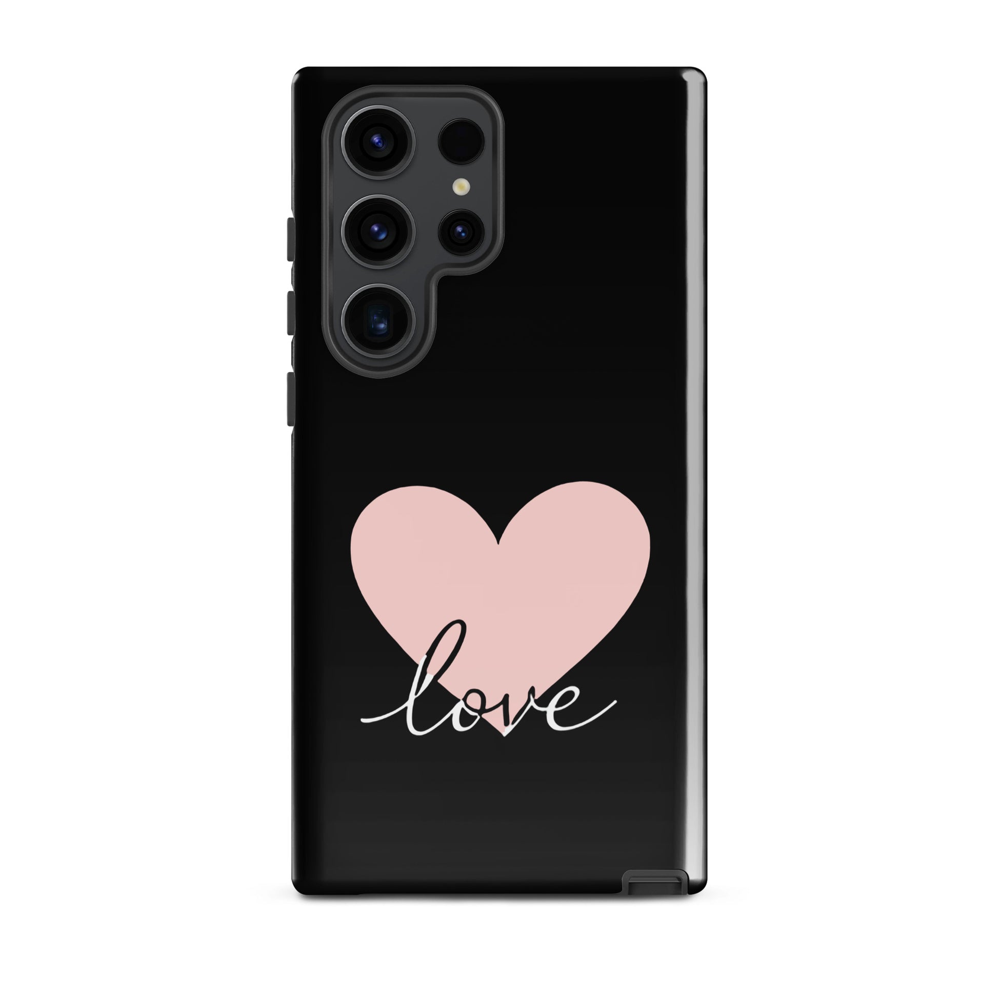 Phone Case Samsung Galaxy with pink heart and script love design, minimalist and stylish cover, romantic flair for smartphone protection.