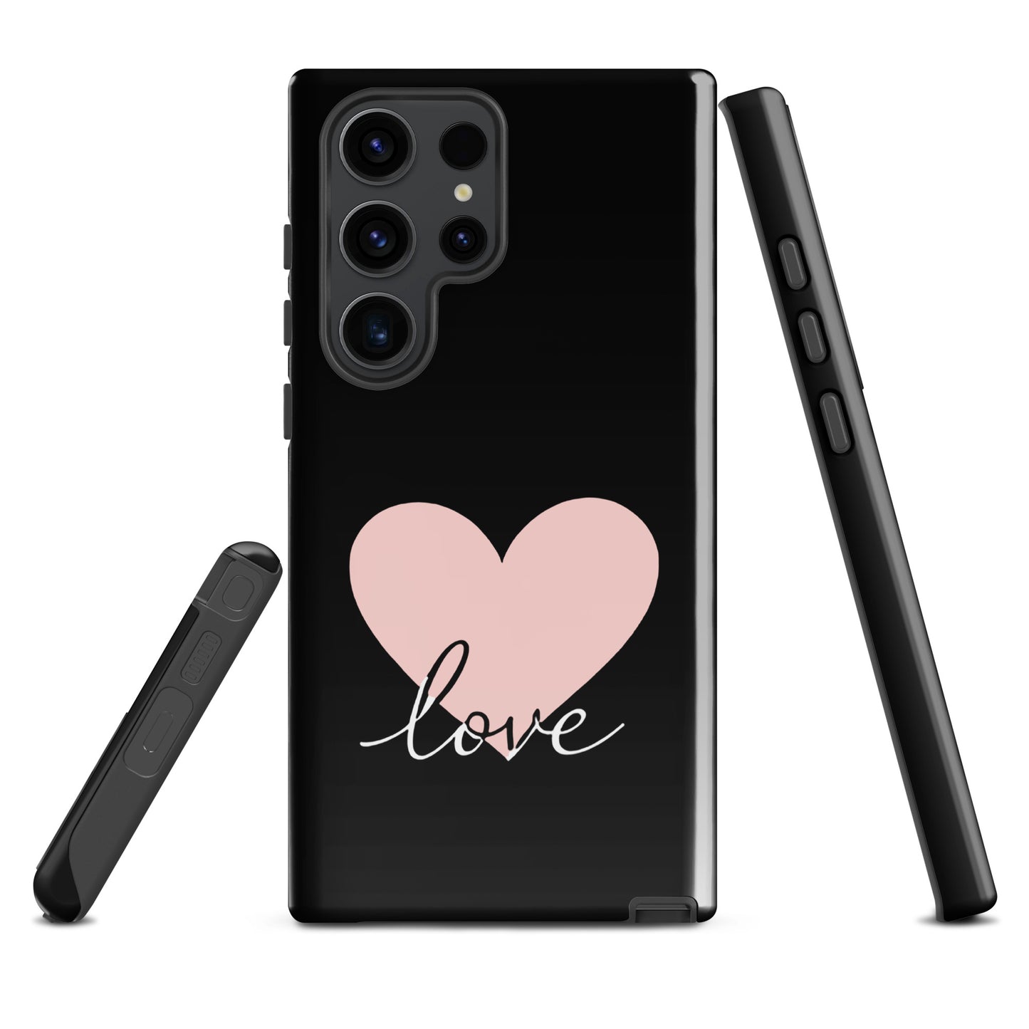 Phone Case Samsung Galaxy with heart design and script 'love' for modern minimalist style.