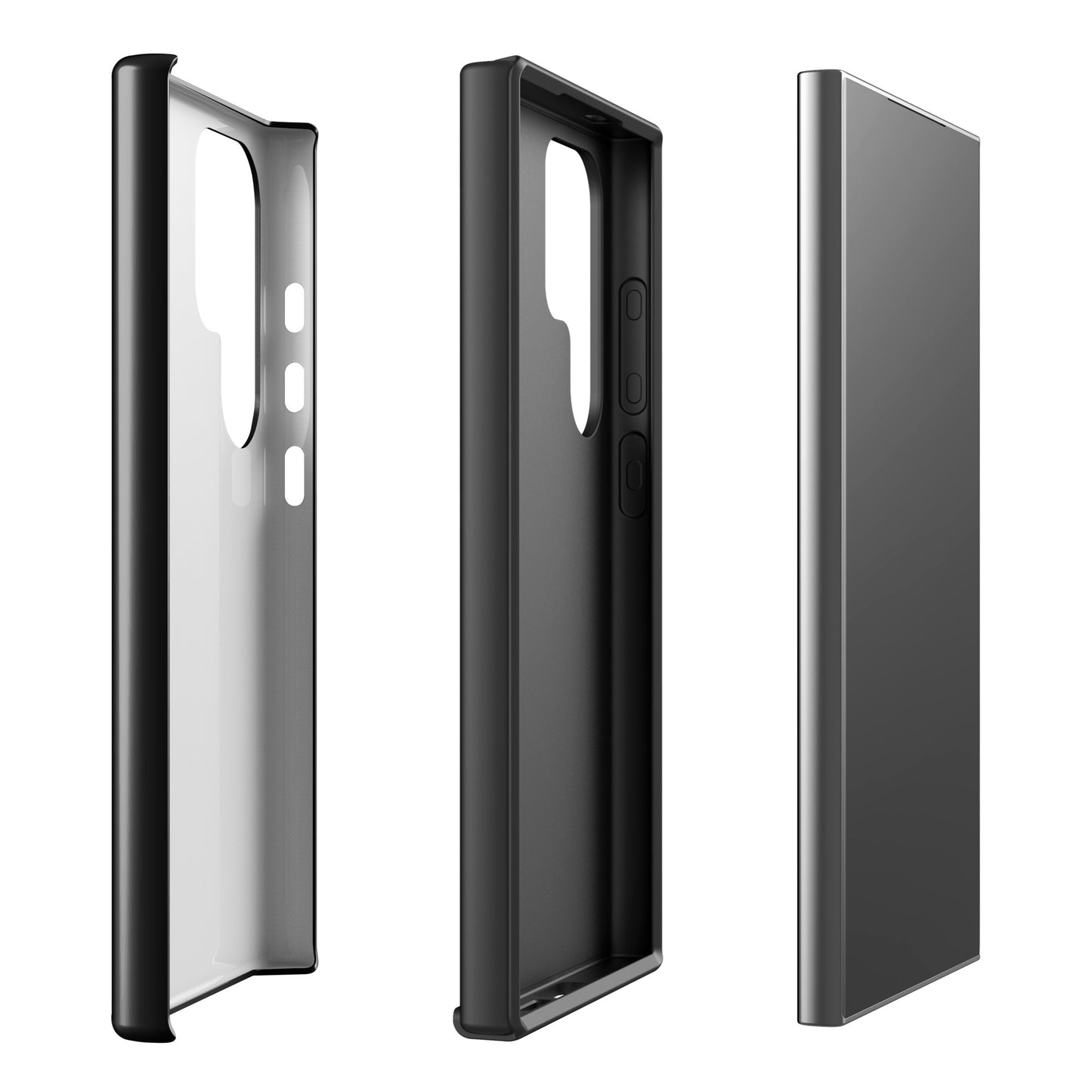 Side and back views of a Phone Case for Samsung Galaxy with heart and script love design, showcasing its stylish minimalist charm.