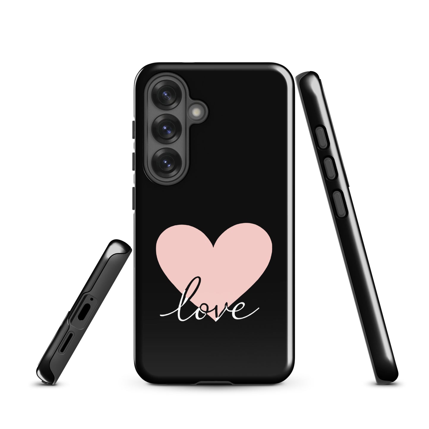 Phone Case for Samsung Galaxy featuring a heart and script love design, minimalist and romantic style.