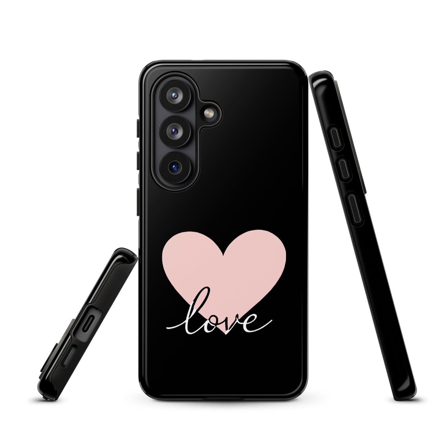 Phone Case Samsung Galaxy with heart and script love design, offering protection with a romantic look, ideal for modern style lovers.