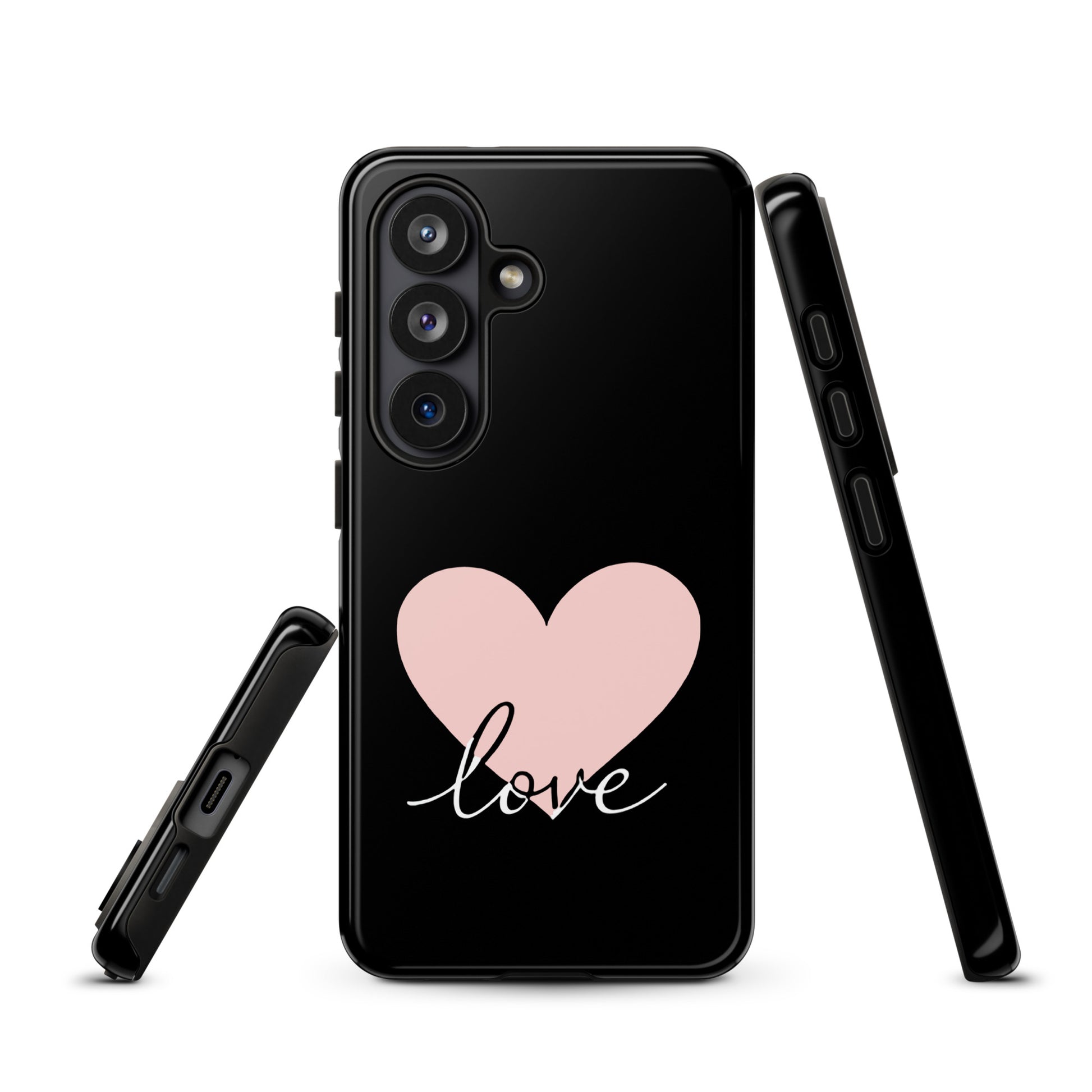 Phone Case Samsung Galaxy with heart and script love design, offering protection with a romantic look, ideal for modern style lovers.