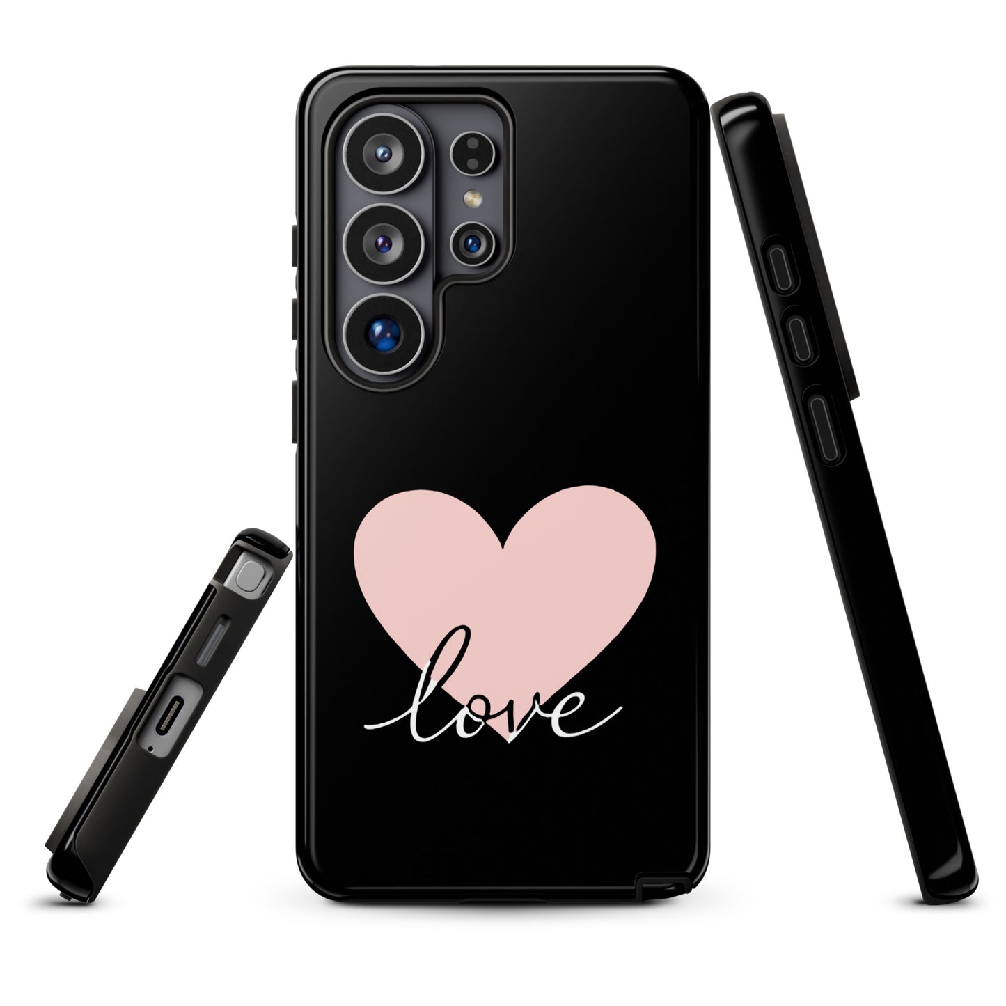 Phone Case Samsung Galaxy with heart and script "love" design, minimalist and romantic charm, protective cover for device.