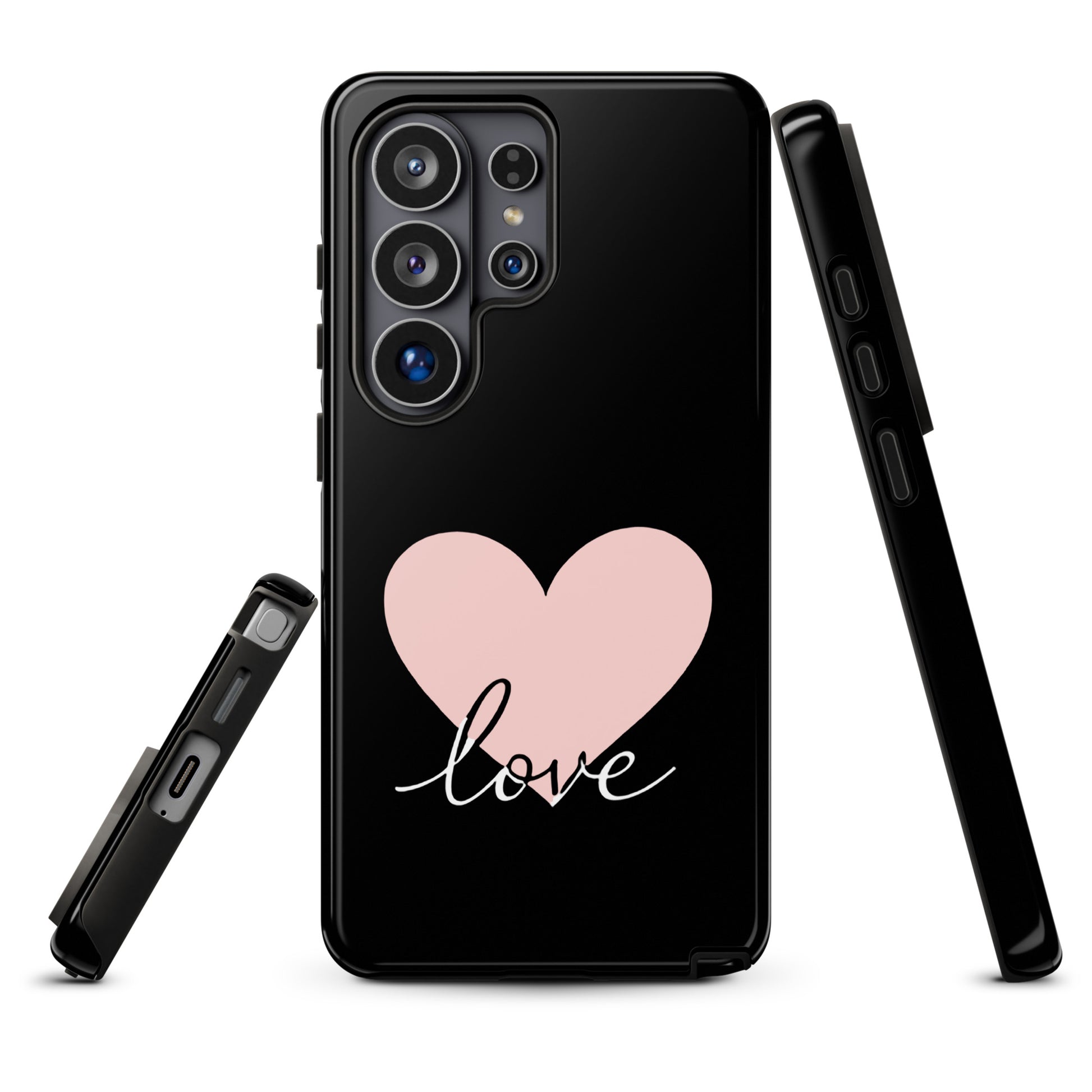 Phone Case Samsung Galaxy with heart and script "love" design, minimalist and romantic charm, protective cover for device.