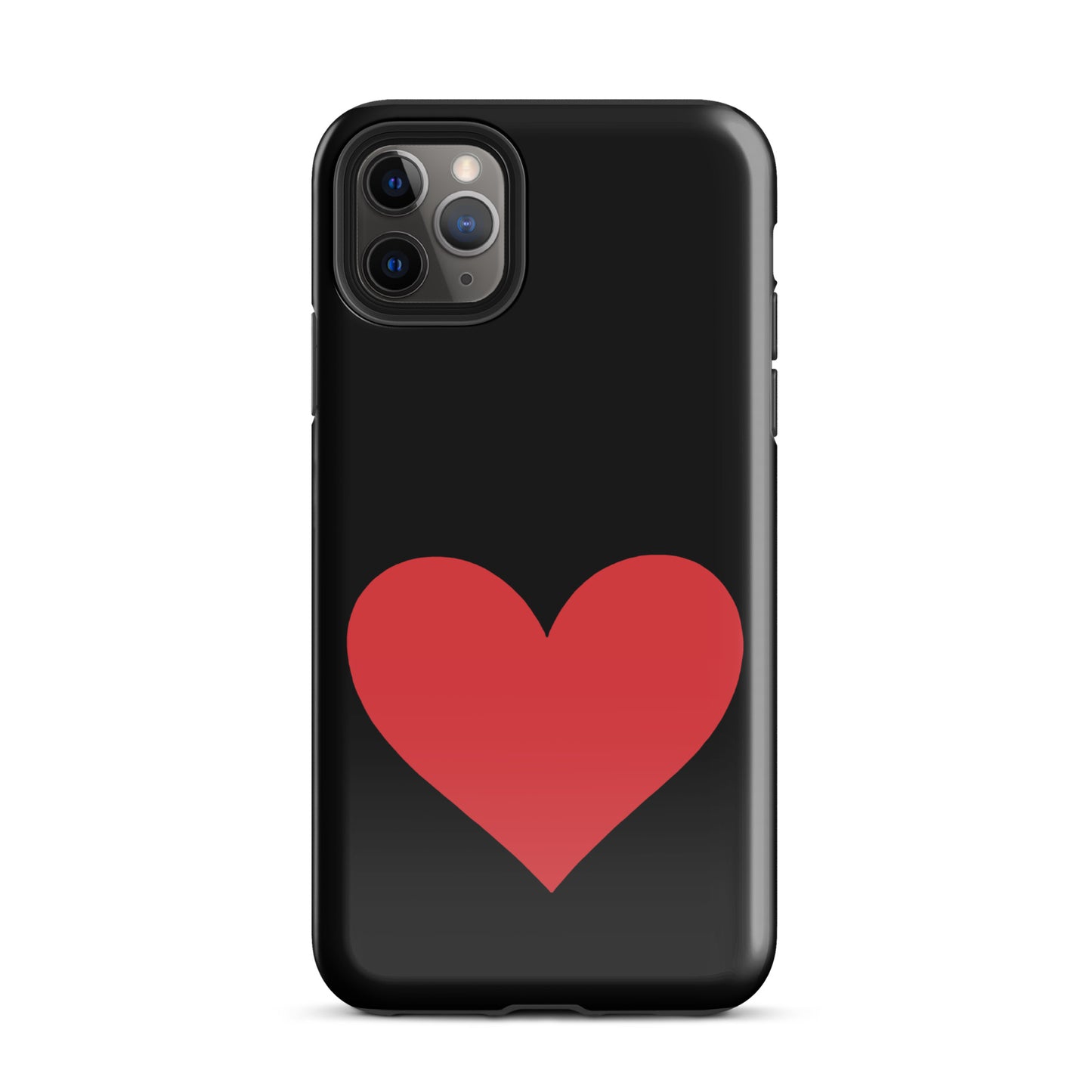 Phone Case for iPhone with heart design in vibrant red on black background, combining style and durability for expressive lovers.