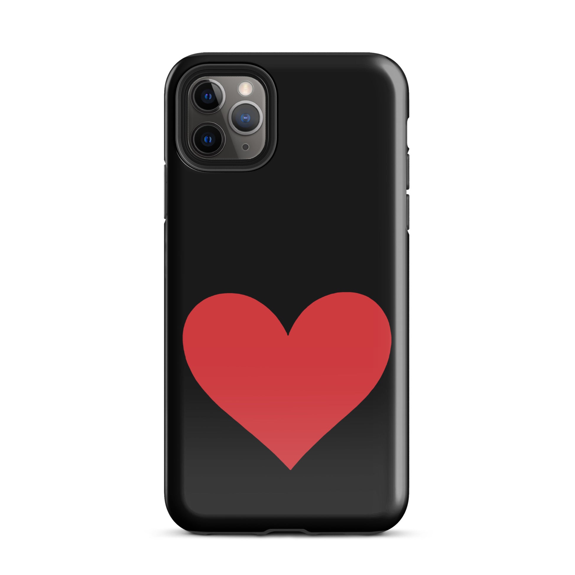 Phone Case for iPhone with heart design in vibrant red on black background, combining style and durability for expressive lovers.