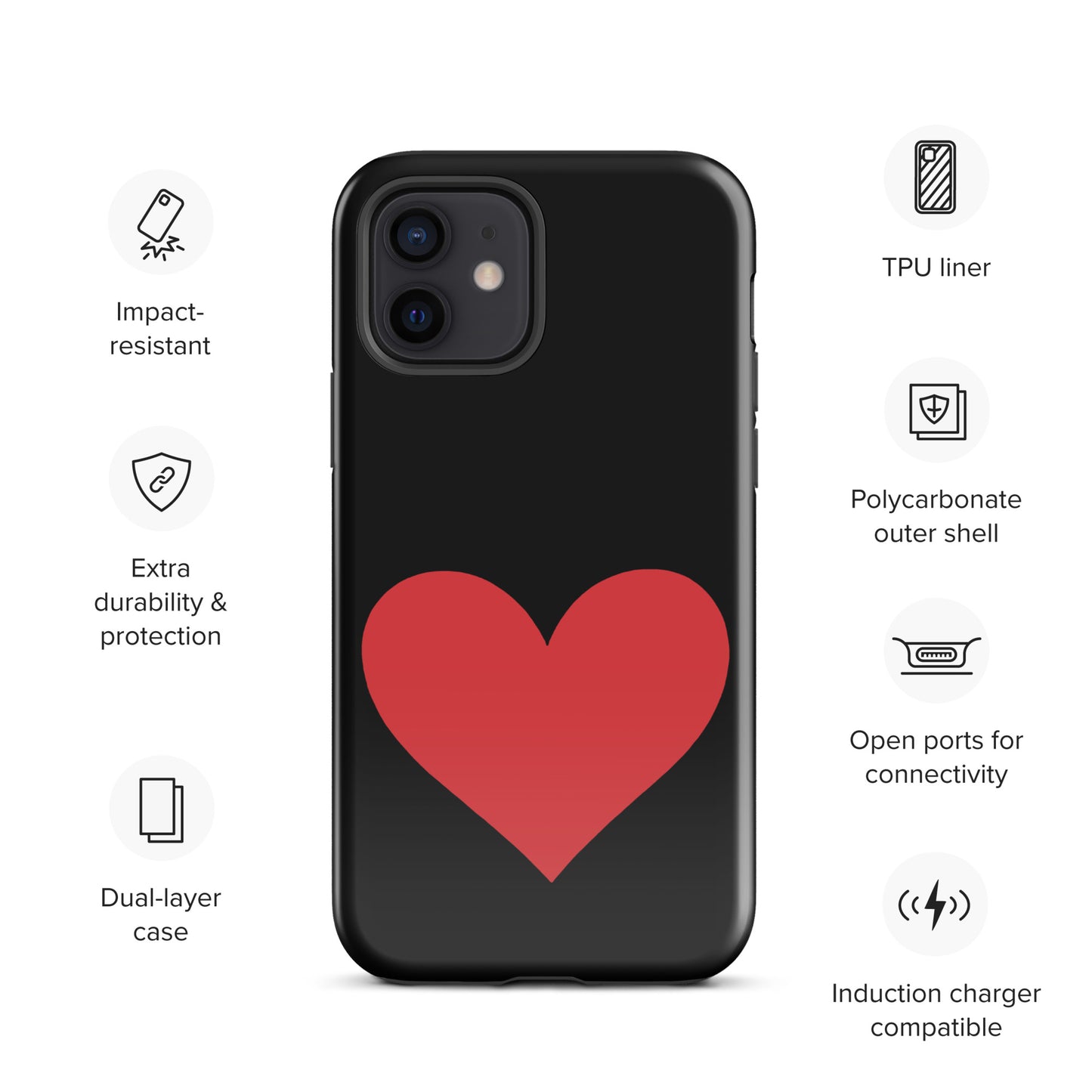 Phone Case for iPhone with heart design in vibrant colors, durable and impact-resistant, featuring dual-layer protection and TPU liner.