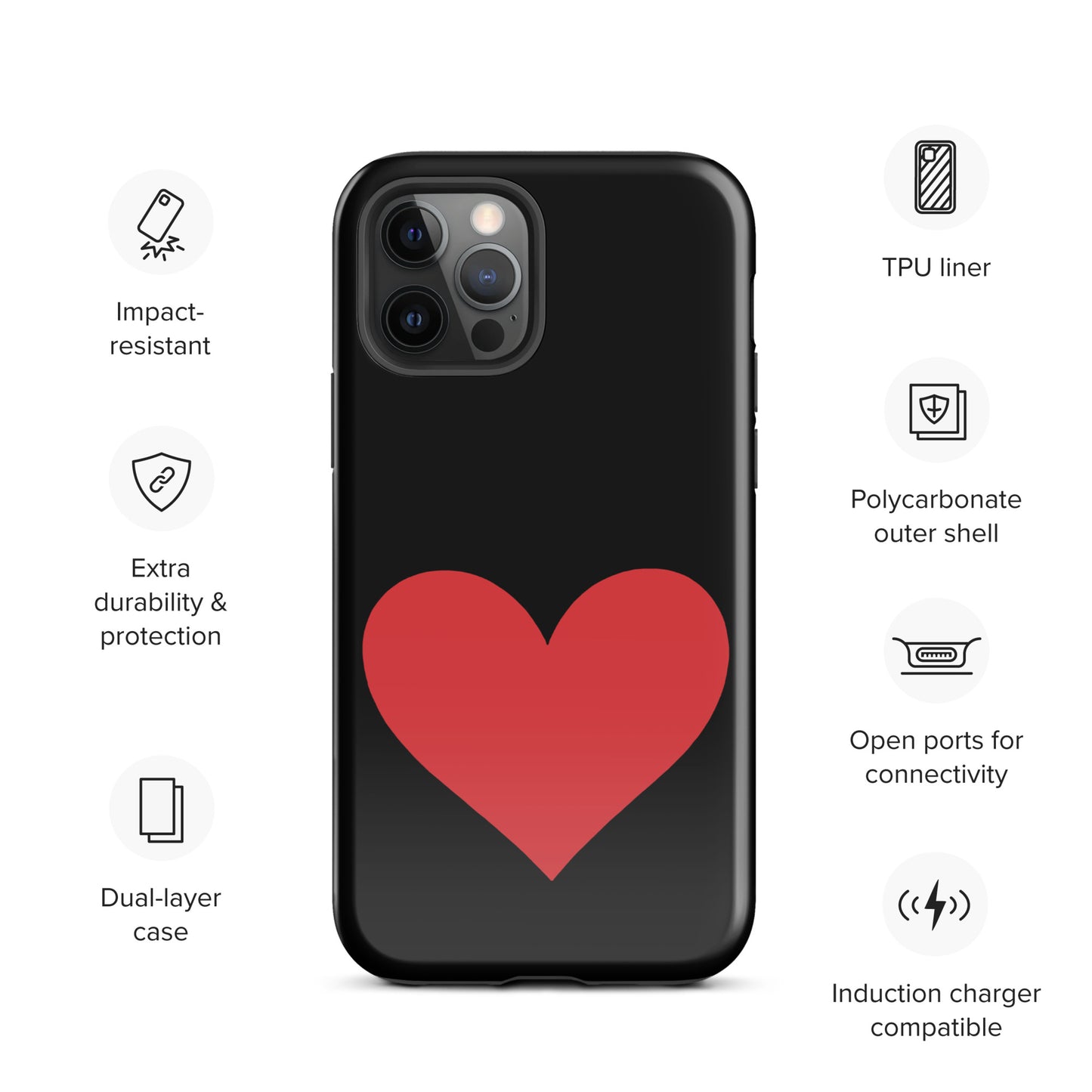Phone Case with heart design for iPhone featuring vibrant colors and durability, offering style and protection.