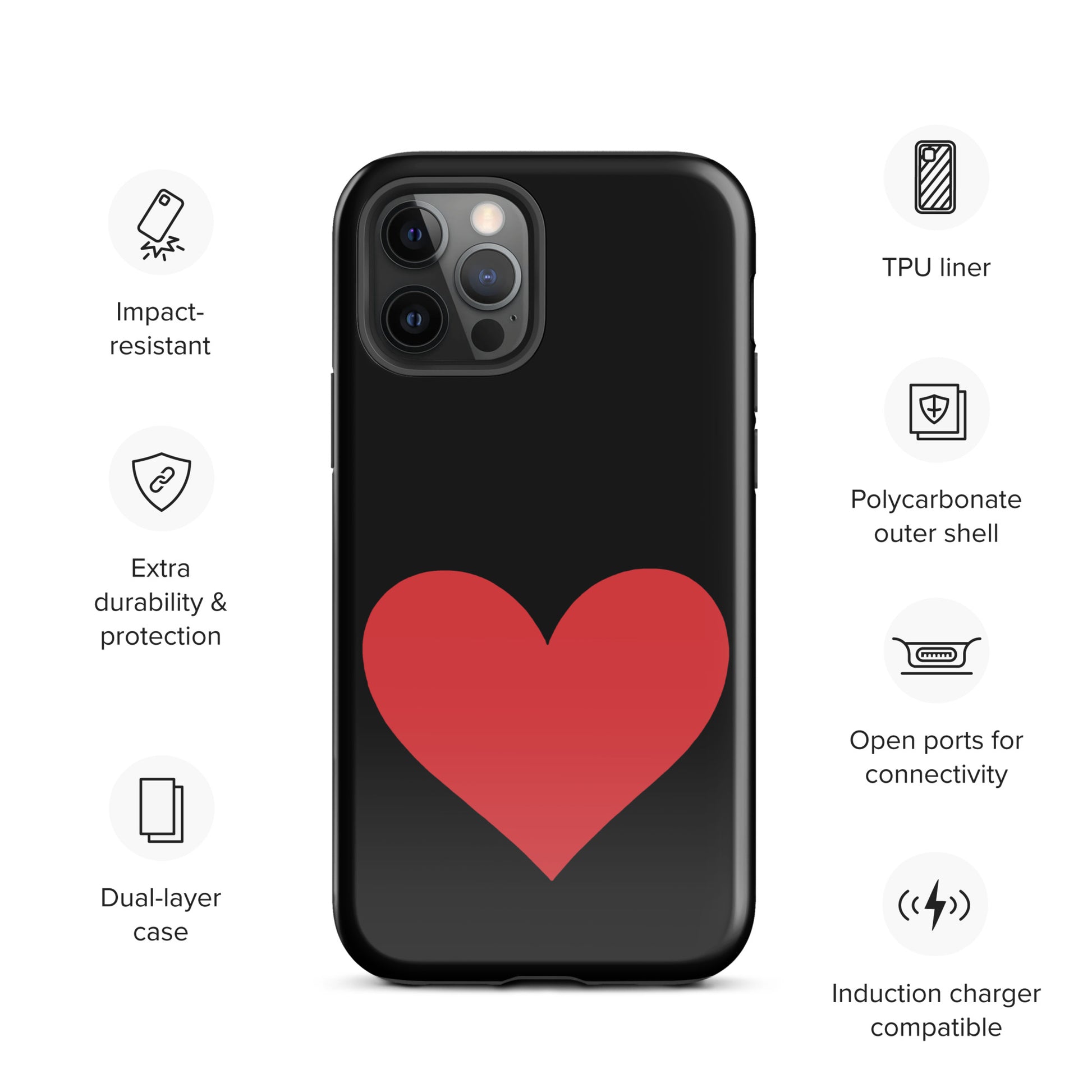 Phone Case with heart design for iPhone featuring vibrant colors and durability, offering style and protection.