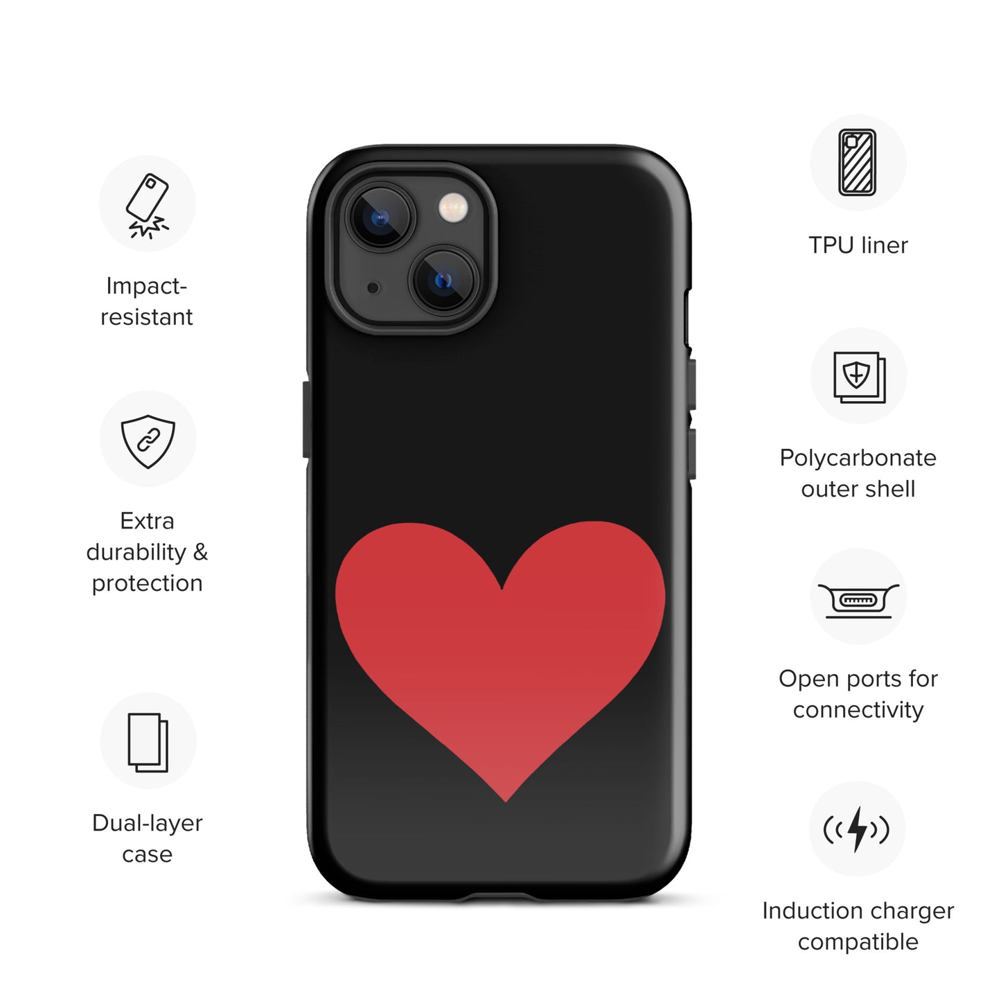 Phone Case for iPhone with heart design, impact-resistant and durable, available in vibrant color options.