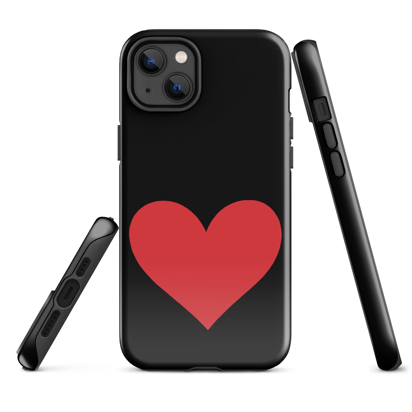 Phone Case for iPhone with bold heart design in red on black background, available in vibrant color options for stylish protection.
