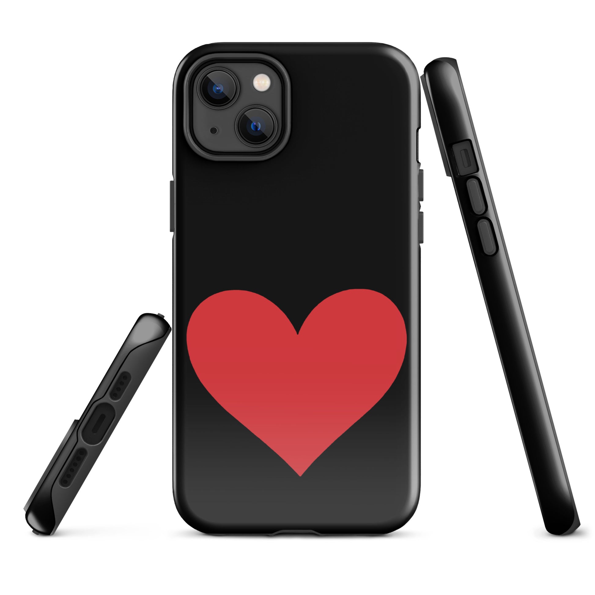 Phone Case for iPhone with bold heart design in red on black background, available in vibrant color options for stylish protection.