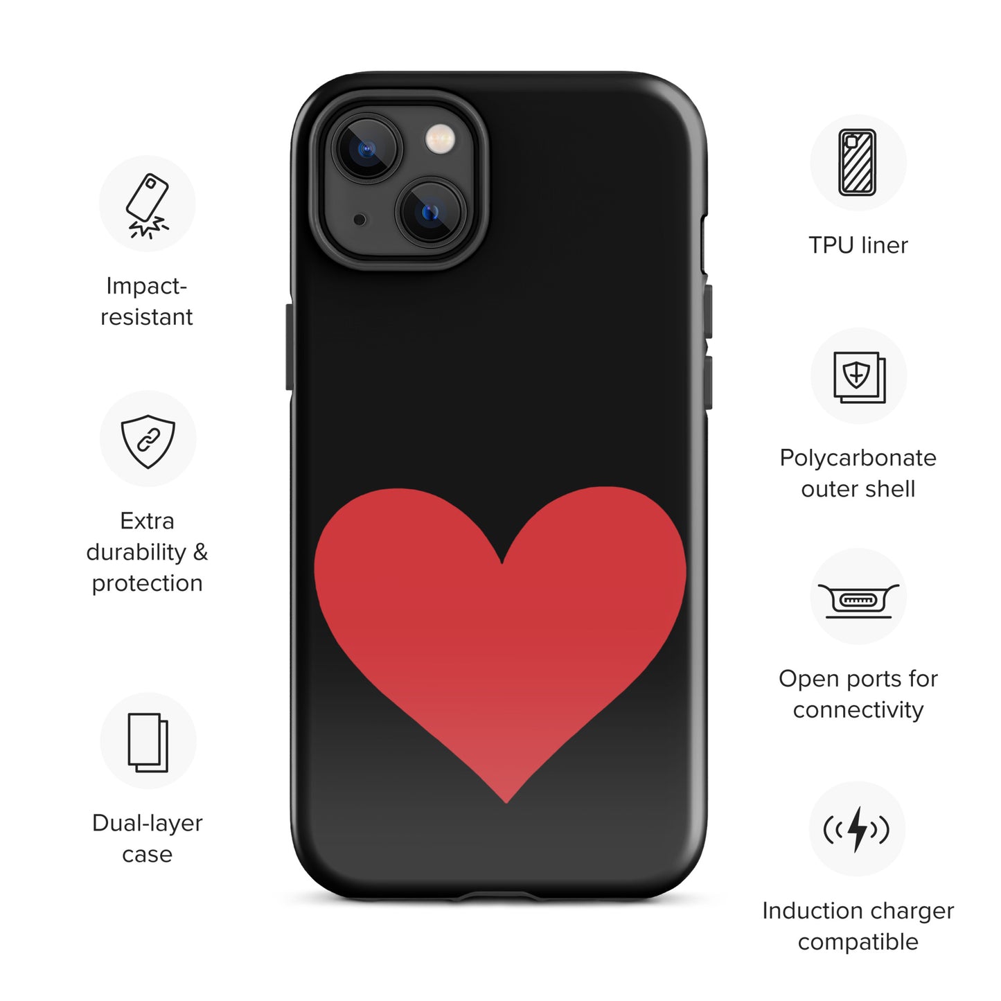 Phone Case with heart design on iPhone, featuring vibrant colors and durable protection, showcasing style and personality.